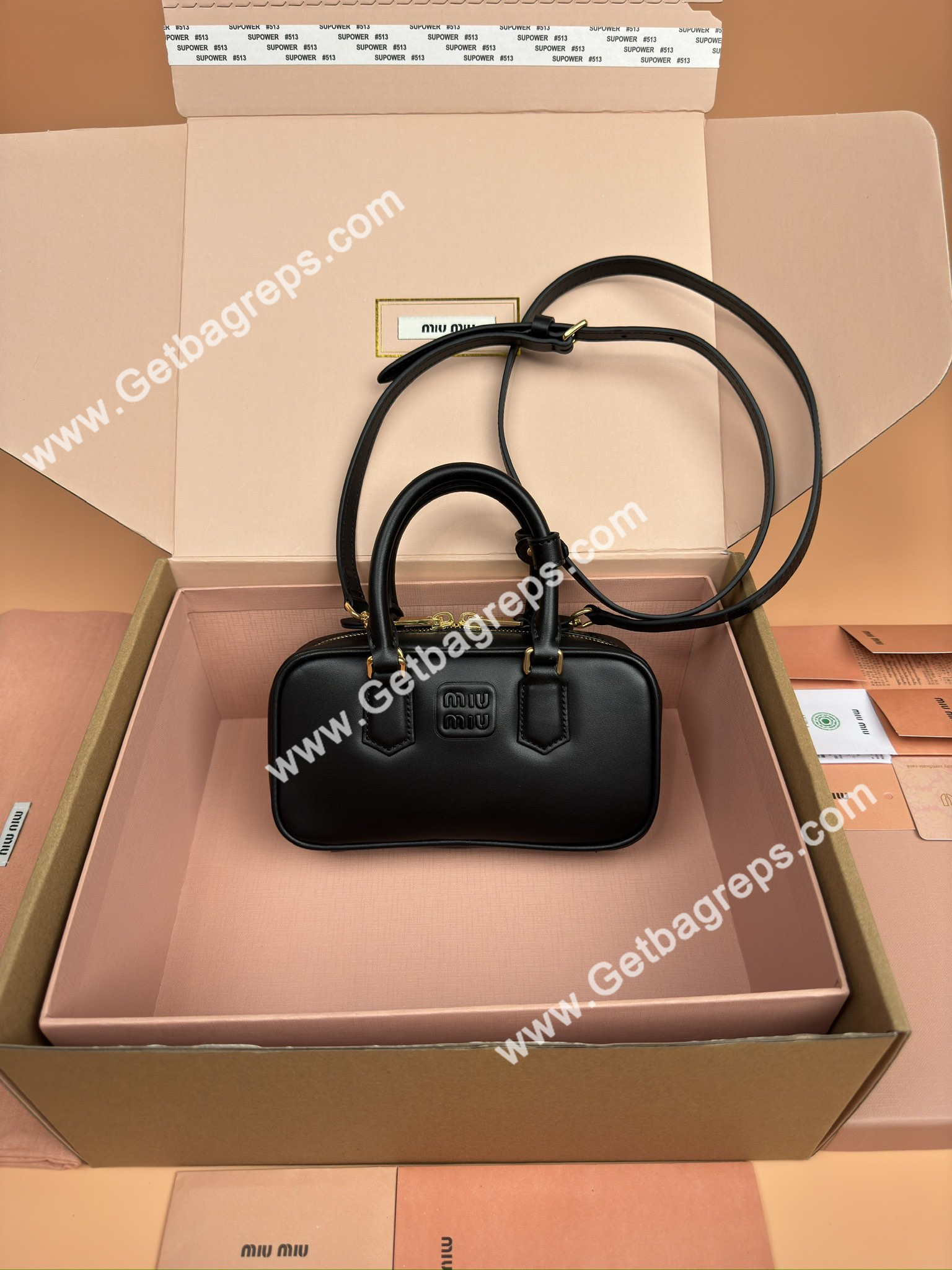 MiuMiu 5BP088 Arcadie Leather Mini-bag Black