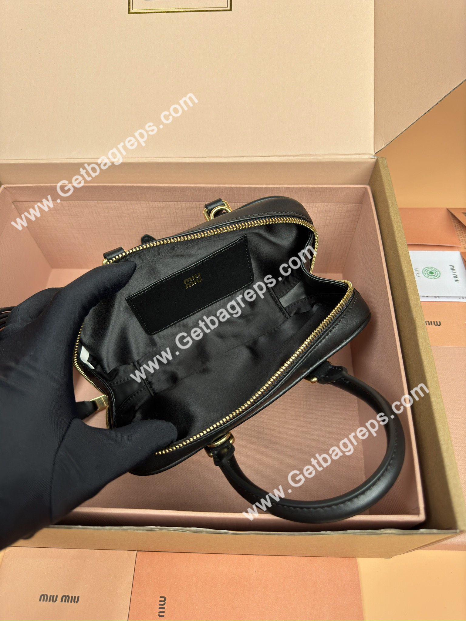 MiuMiu 5BP088 Arcadie Leather Mini-bag Black