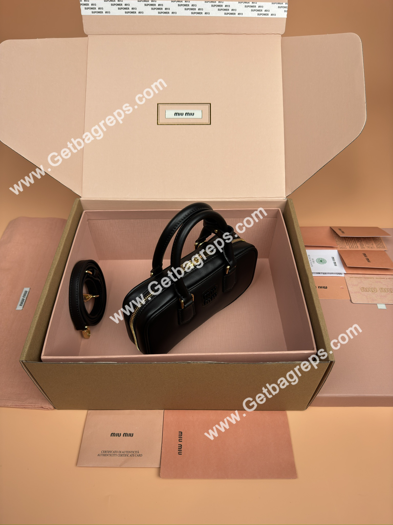 MiuMiu 5BP088 Arcadie Leather Mini-bag Black