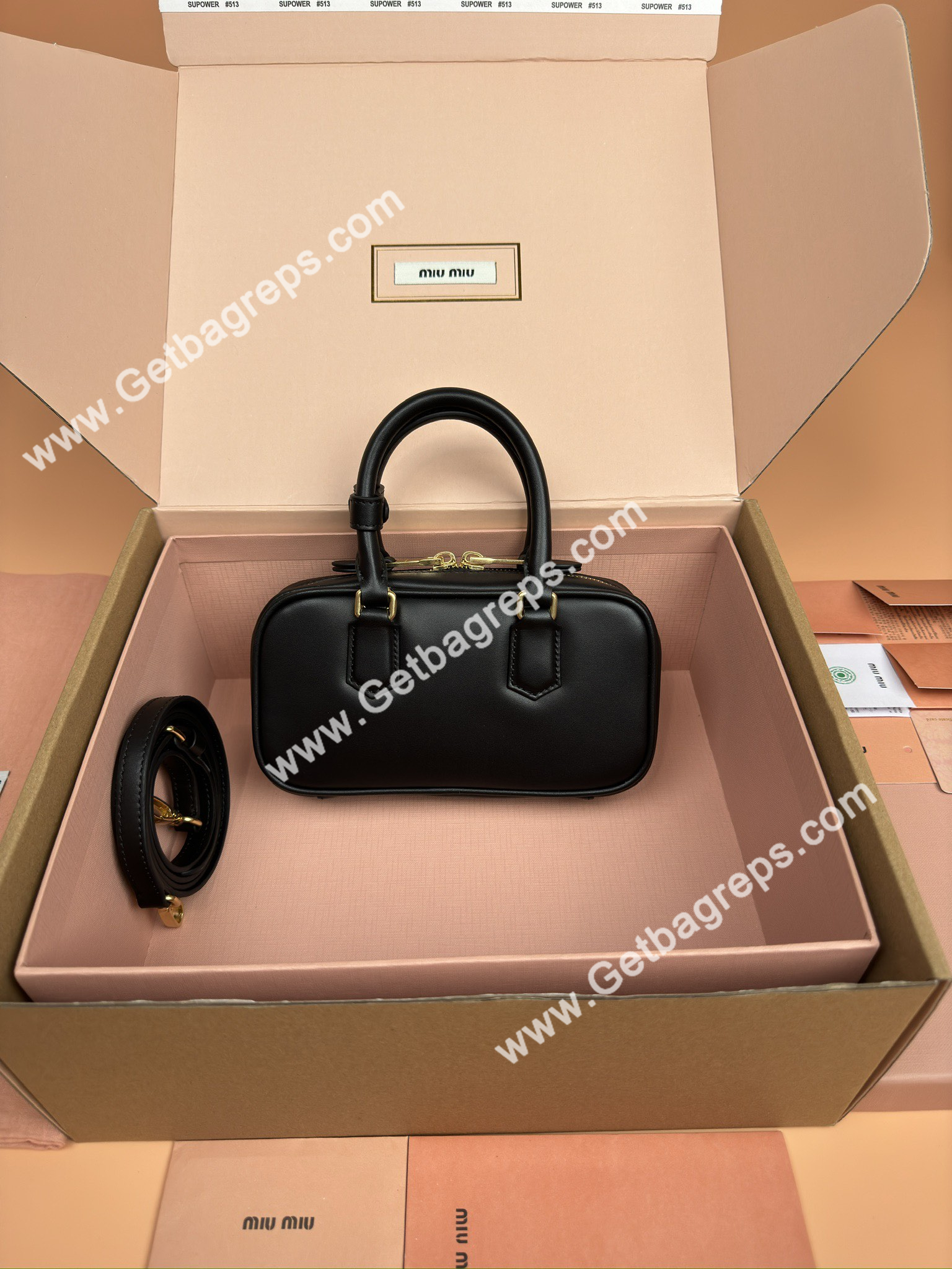 MiuMiu 5BP088 Arcadie Leather Mini-bag Black
