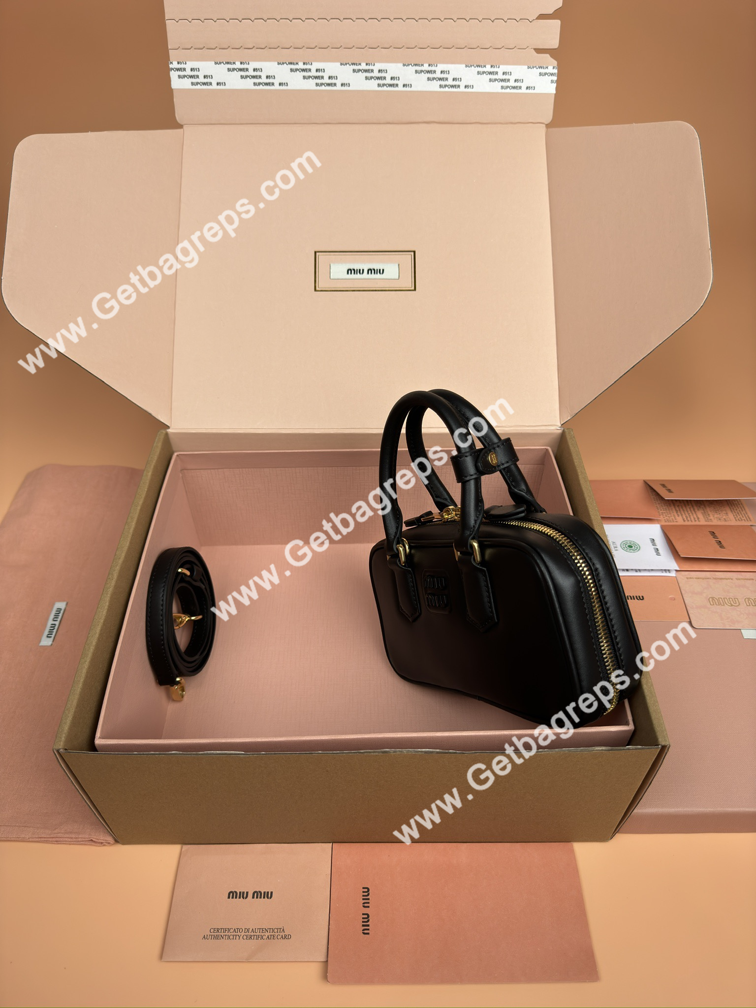 MiuMiu 5BP088 Arcadie Leather Mini-bag Black