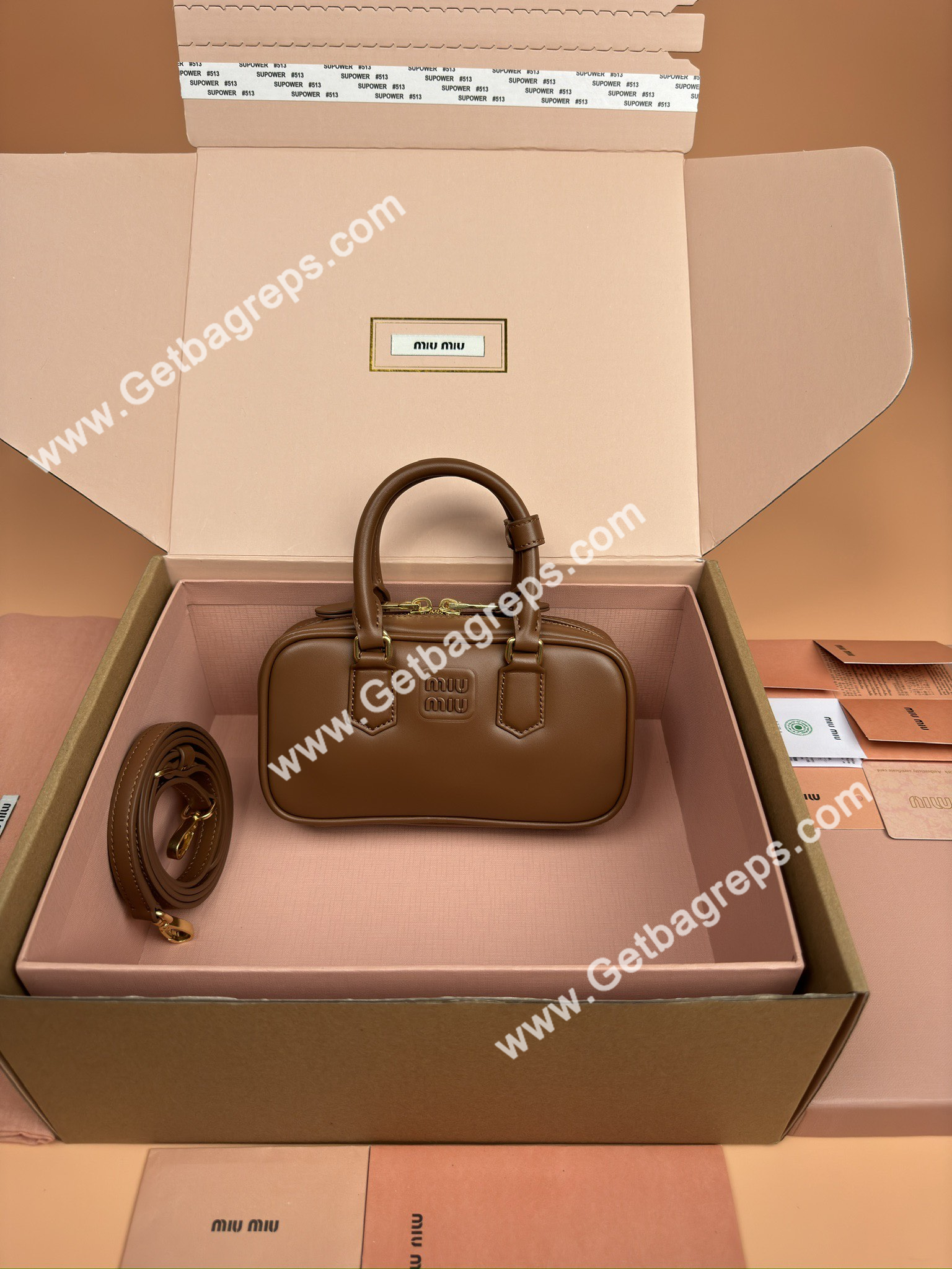 MiuMiu 5BP088 Arcadie Leather Mini-bag Brown