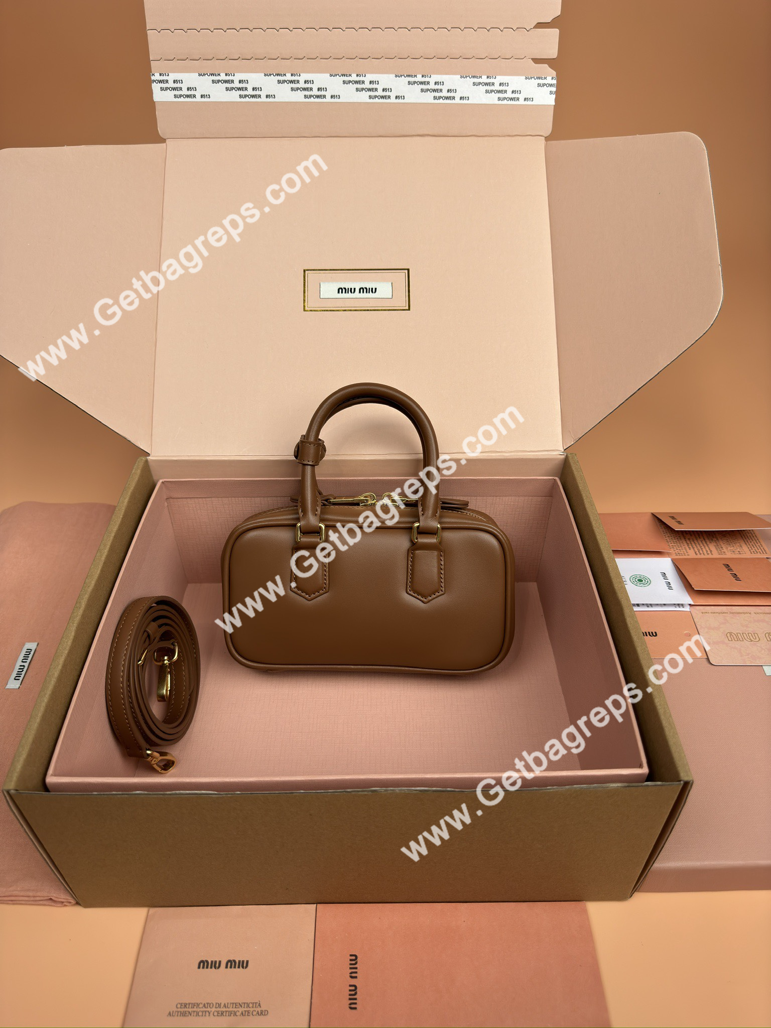 MiuMiu 5BP088 Arcadie Leather Mini-bag Brown