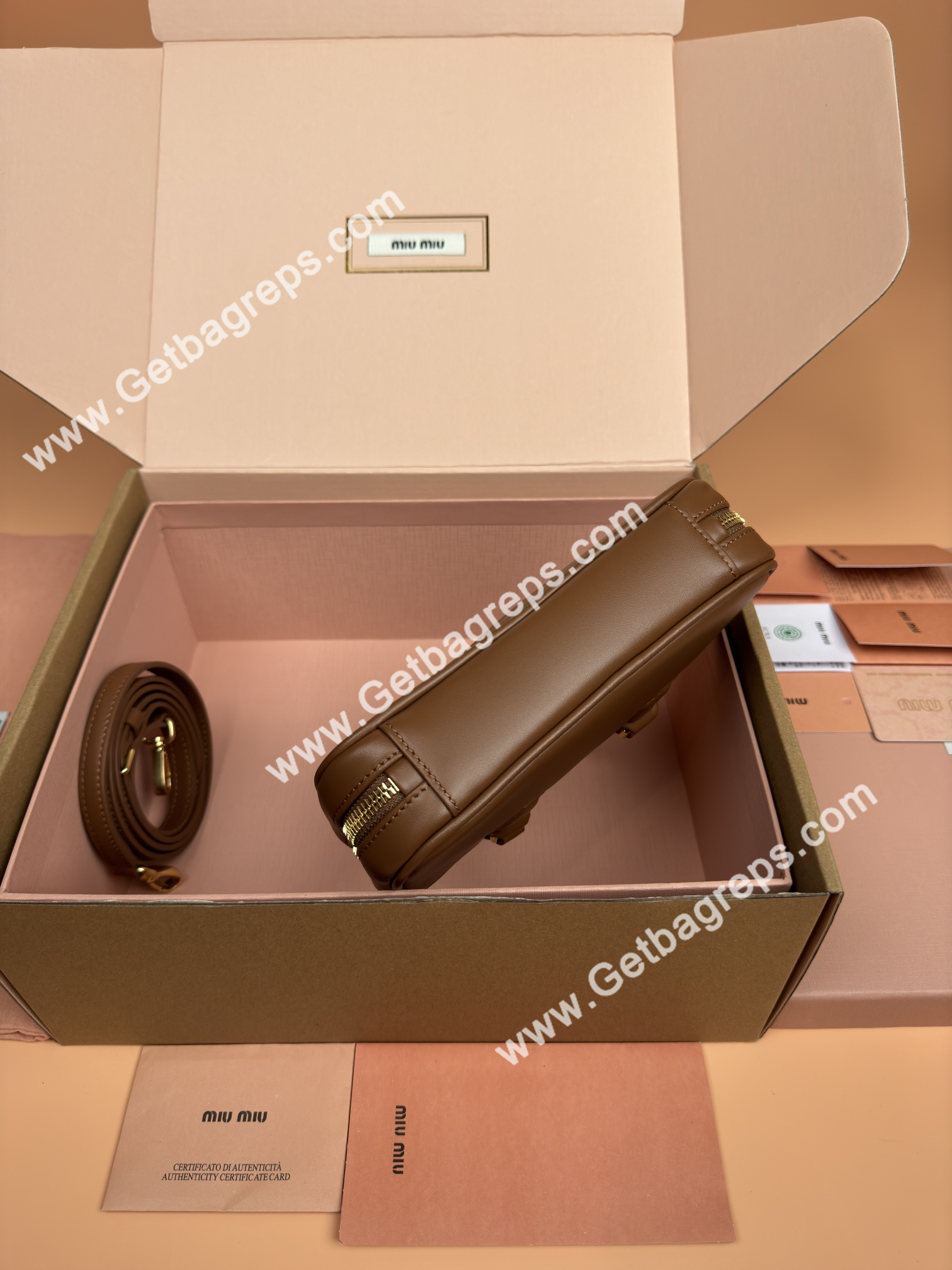 MiuMiu 5BP088 Arcadie Leather Mini-bag Brown