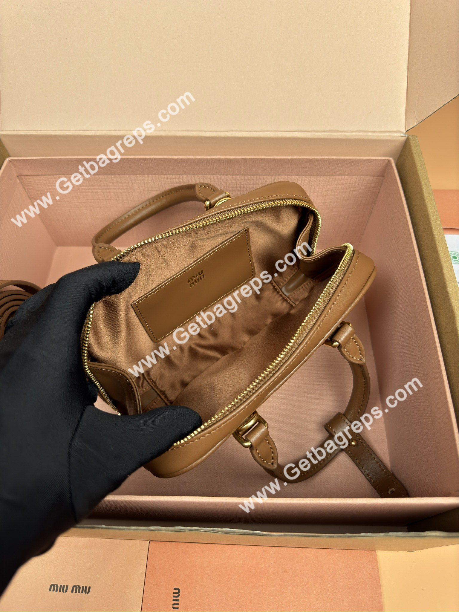 MiuMiu 5BP088 Arcadie Leather Mini-bag Brown