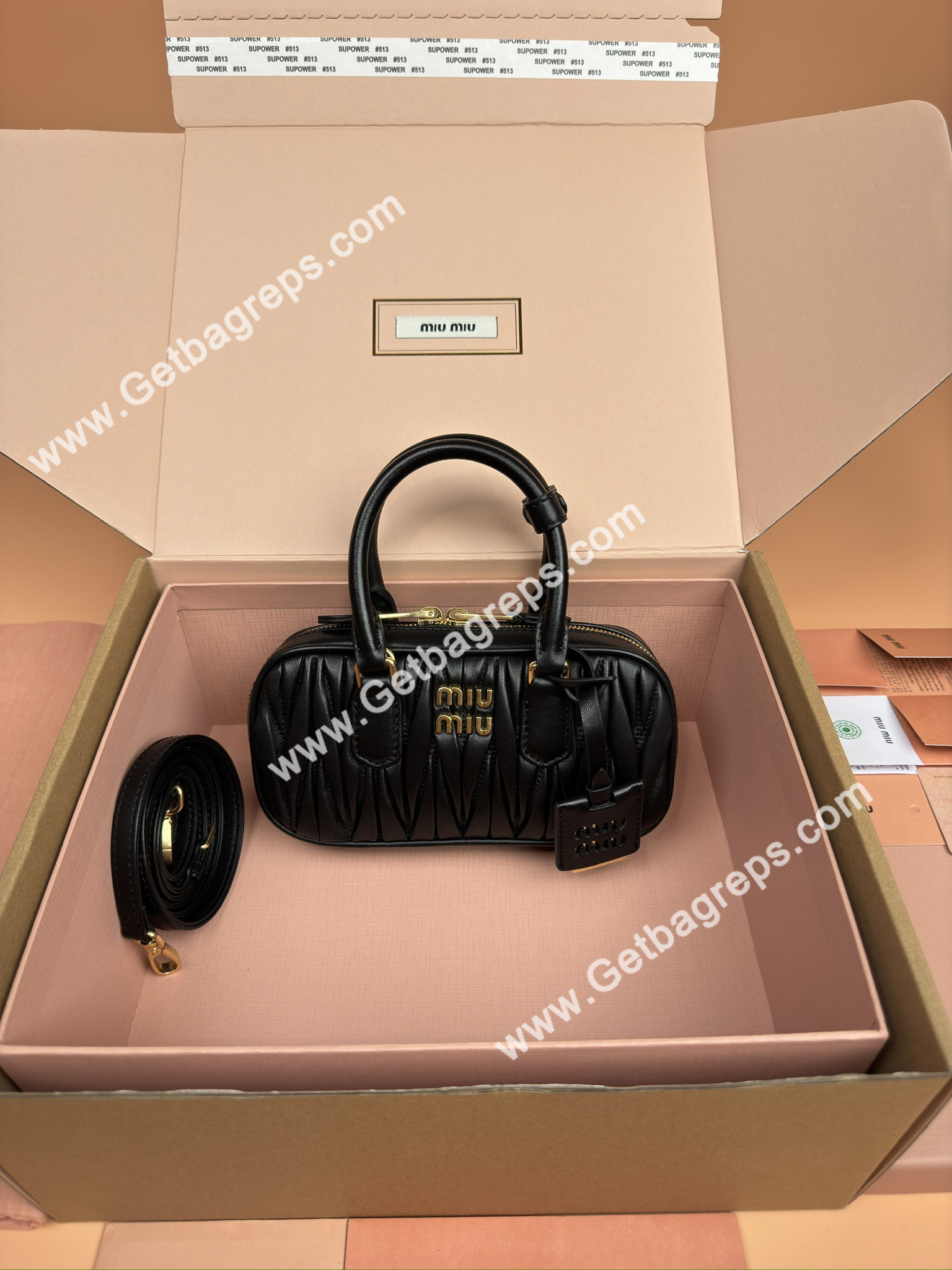 MiuMiu 5BP088 Arcadie Matelasse Nappa Leather Mini-bag Black