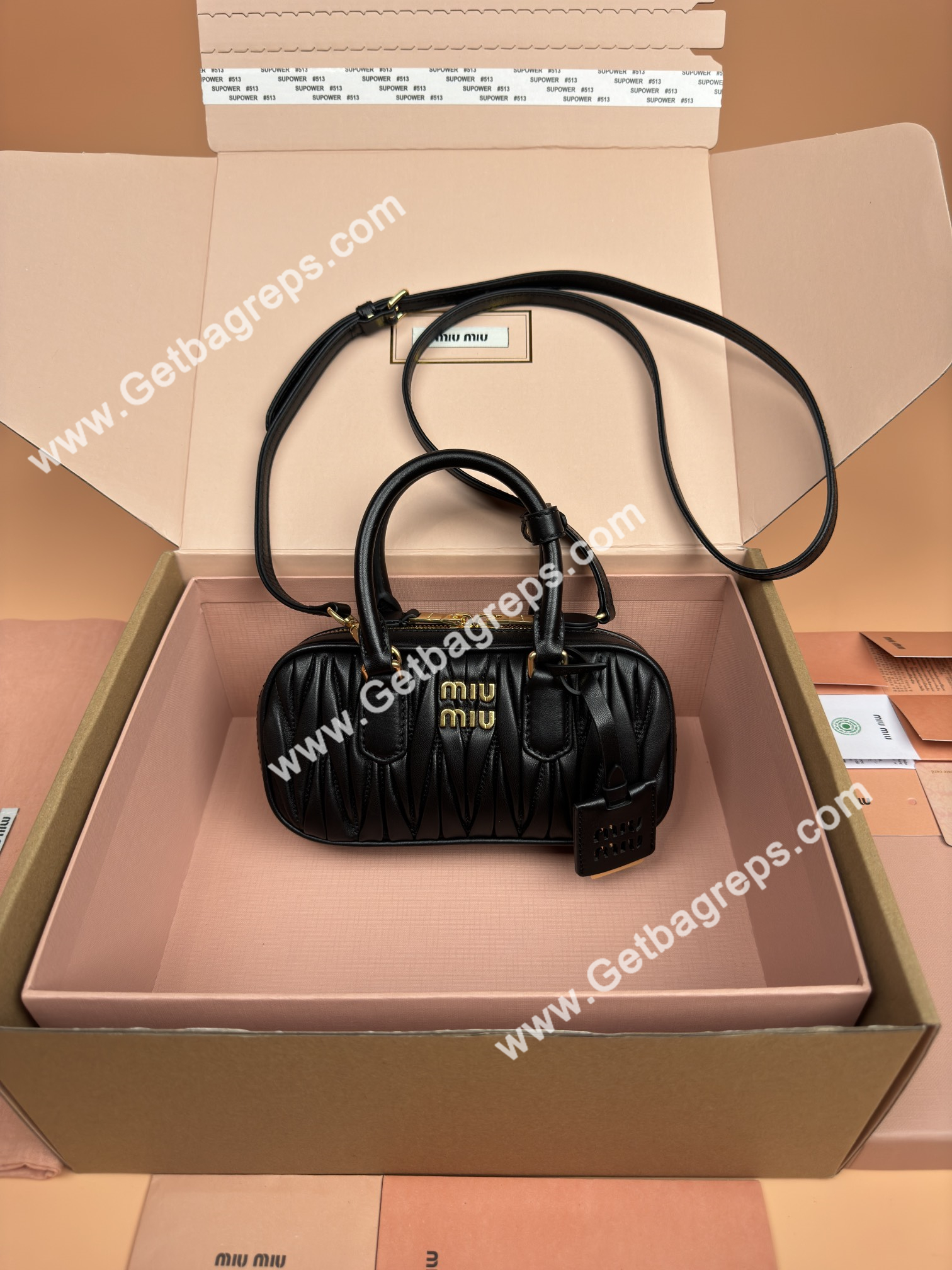 MiuMiu 5BP088 Arcadie Matelasse Nappa Leather Mini-bag Black