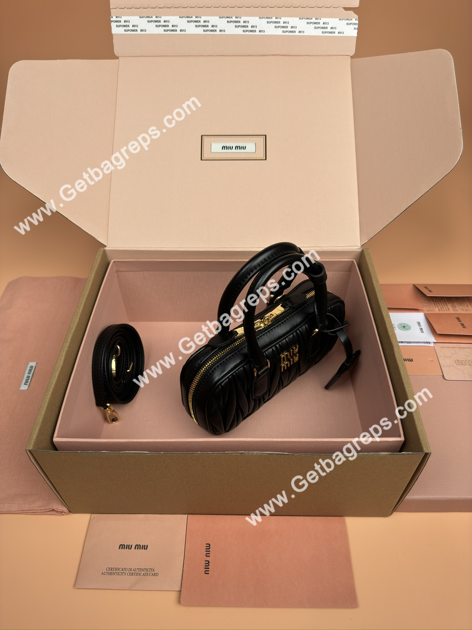 MiuMiu 5BP088 Arcadie Matelasse Nappa Leather Mini-bag Black