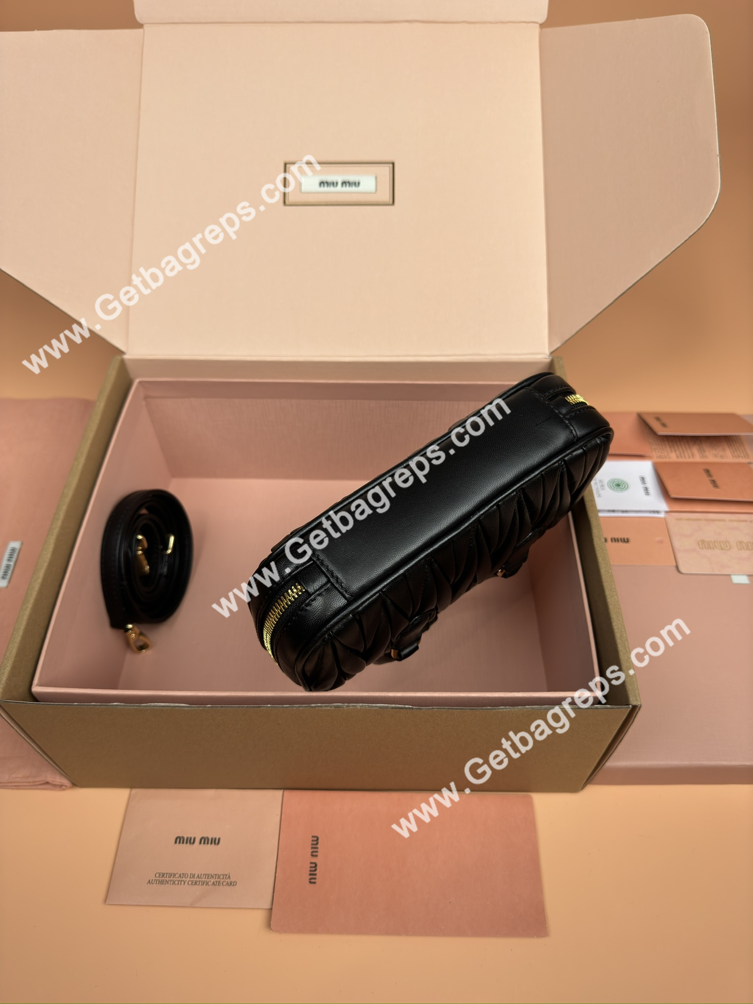 MiuMiu 5BP088 Arcadie Matelasse Nappa Leather Mini-bag Black