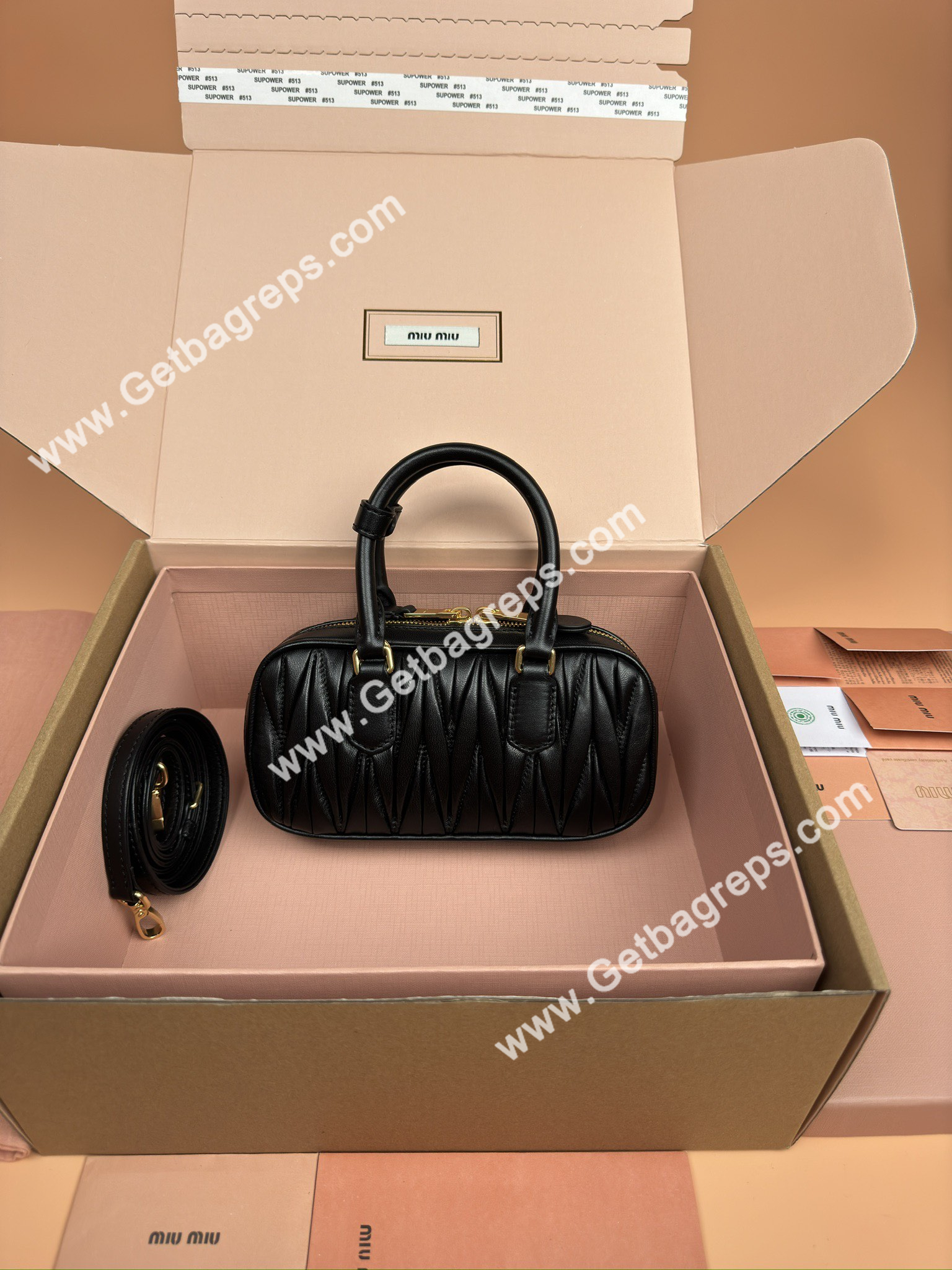 MiuMiu 5BP088 Arcadie Matelasse Nappa Leather Mini-bag Black