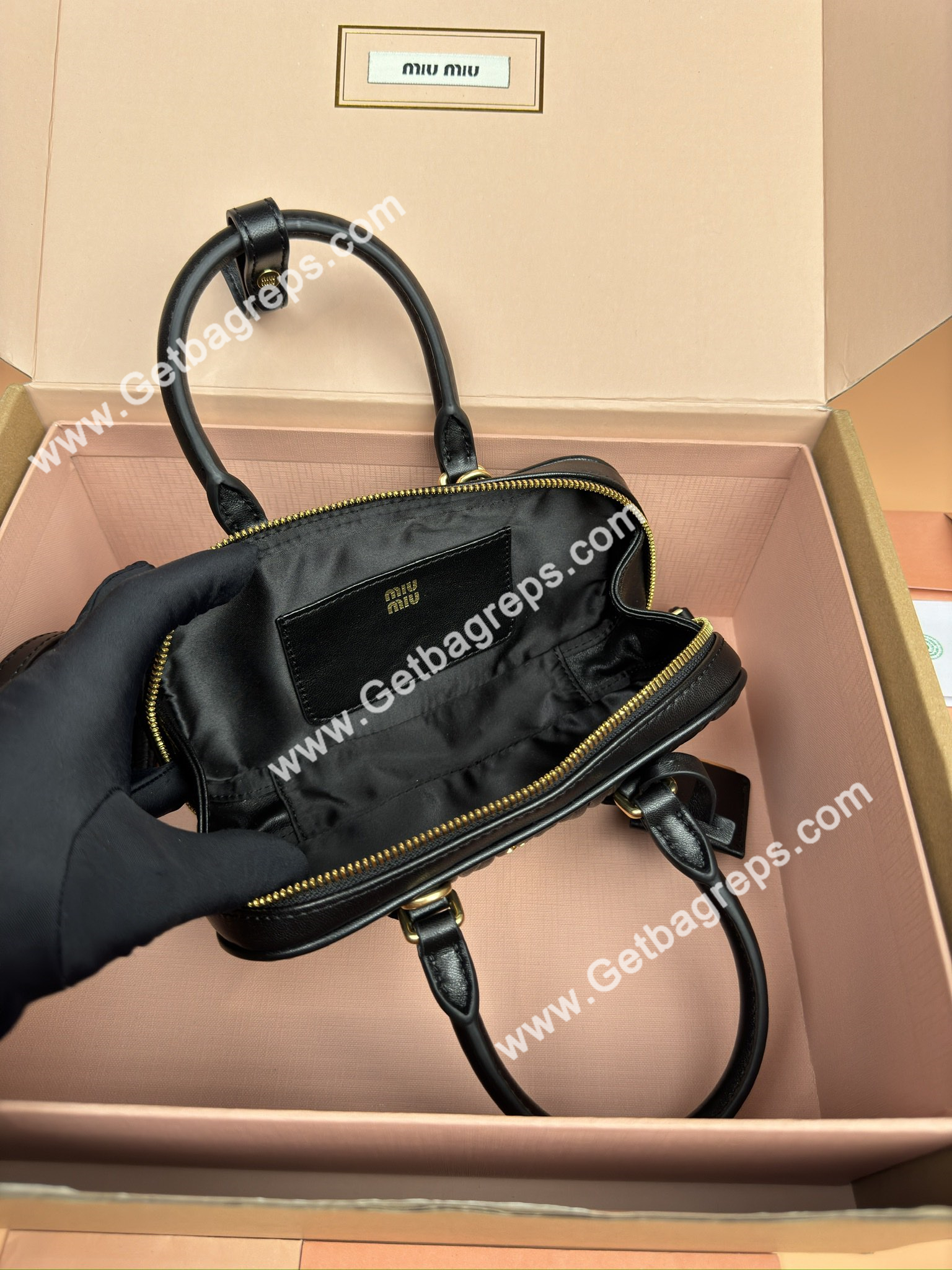 MiuMiu 5BP088 Arcadie Matelasse Nappa Leather Mini-bag Black
