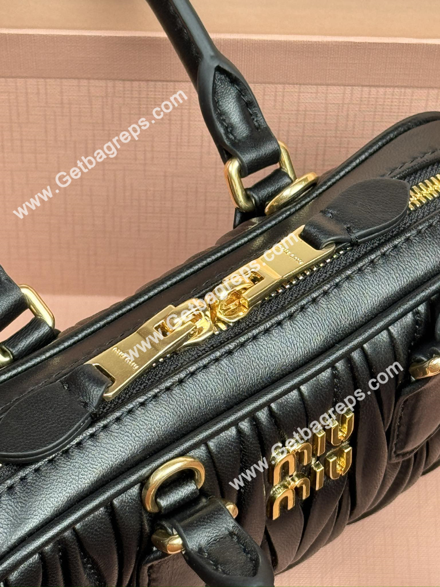 MiuMiu 5BP088 Arcadie Matelasse Nappa Leather Mini-bag Black