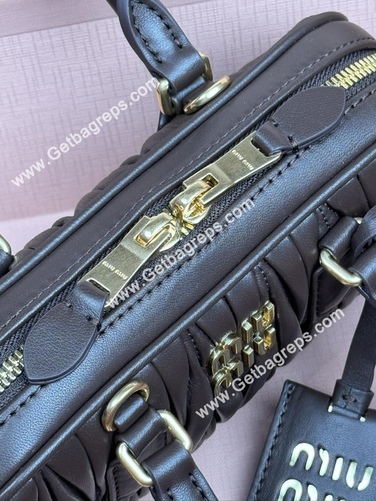 MiuMiu 5BP088 Arcadie Matelasse Nappa Leather Mini-bag Coffee