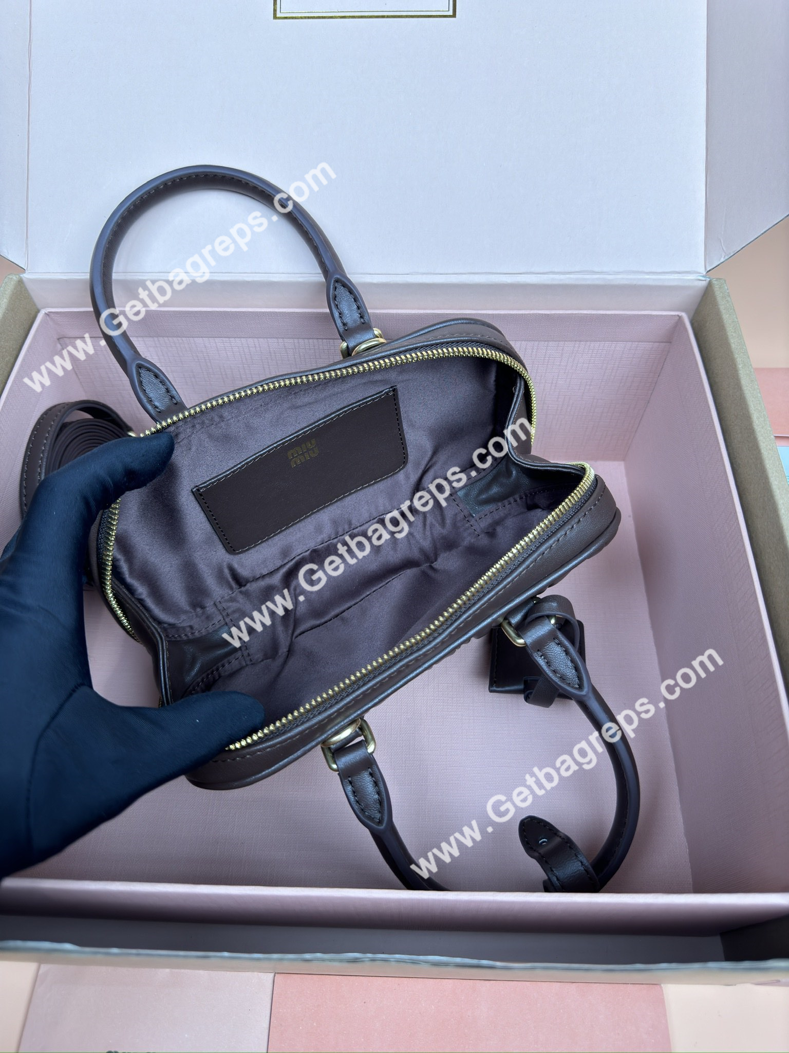 MiuMiu 5BP088 Arcadie Matelasse Nappa Leather Mini-bag Coffee