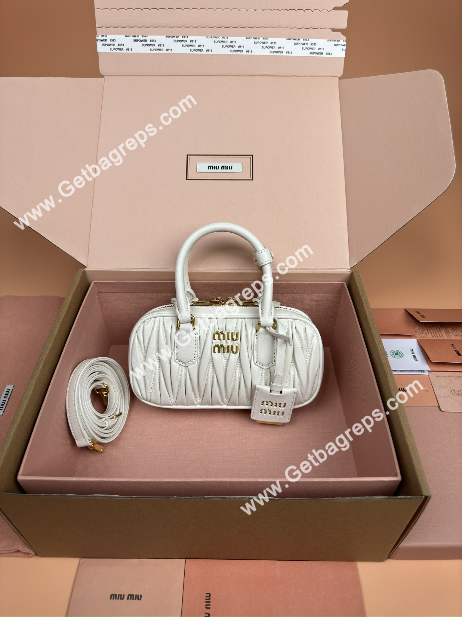 MiuMiu 5BP088 Arcadie Matelasse Nappa Leather Mini-bag White
