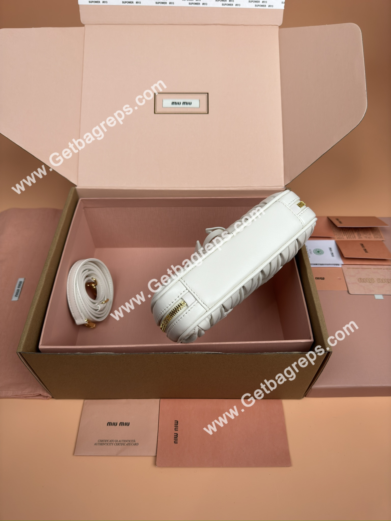 MiuMiu 5BP088 Arcadie Matelasse Nappa Leather Mini-bag White