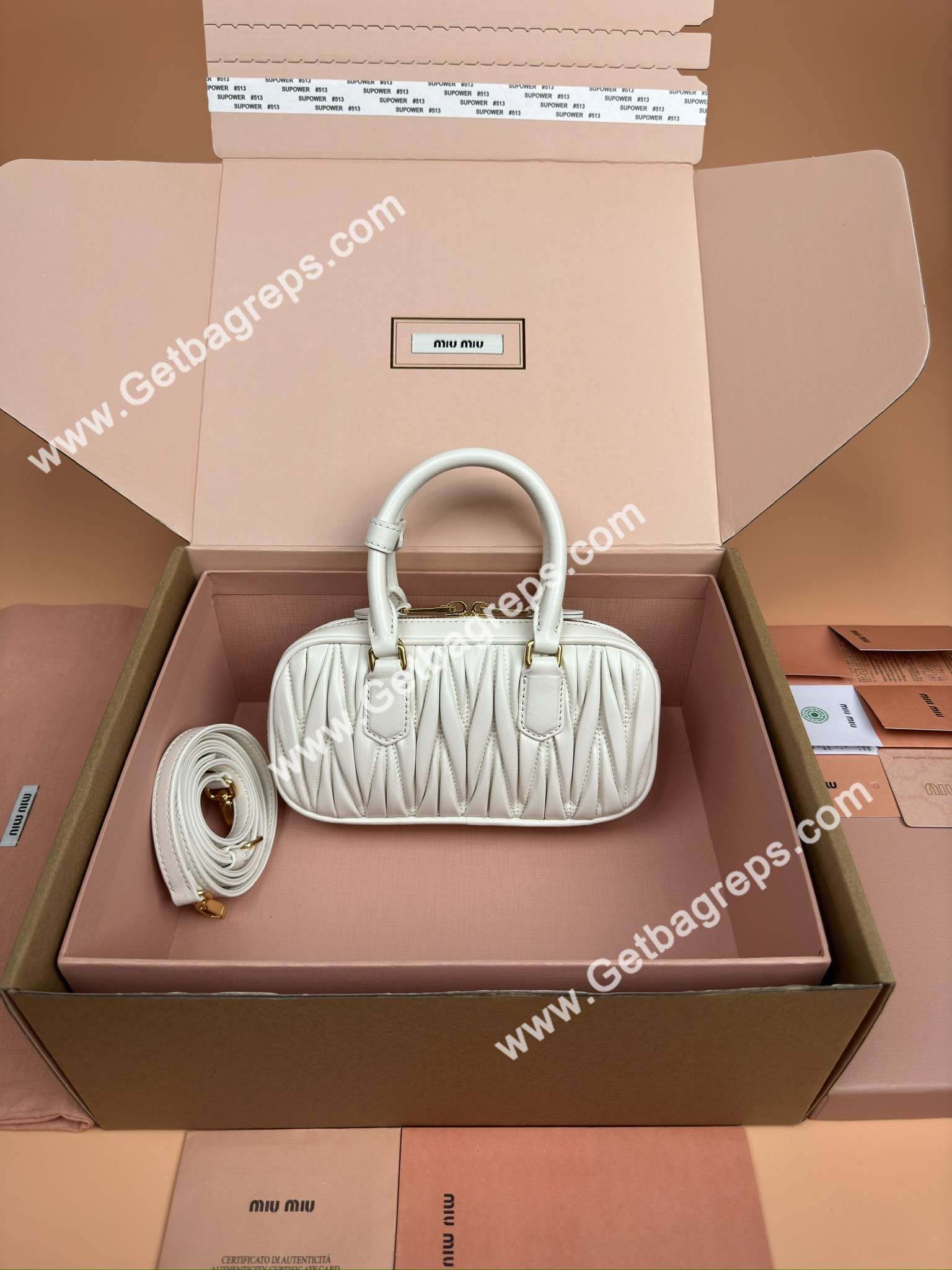 MiuMiu 5BP088 Arcadie Matelasse Nappa Leather Mini-bag White