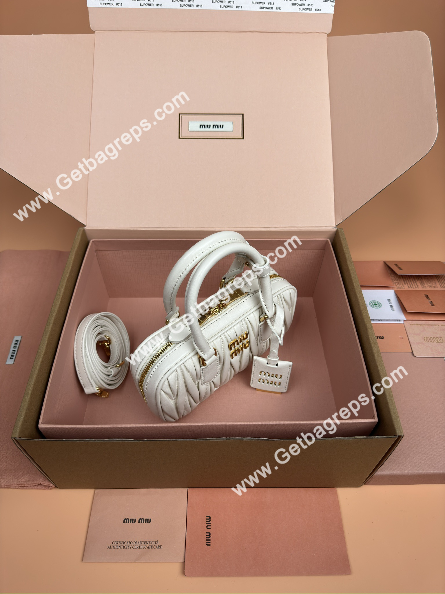 MiuMiu 5BP088 Arcadie Matelasse Nappa Leather Mini-bag White