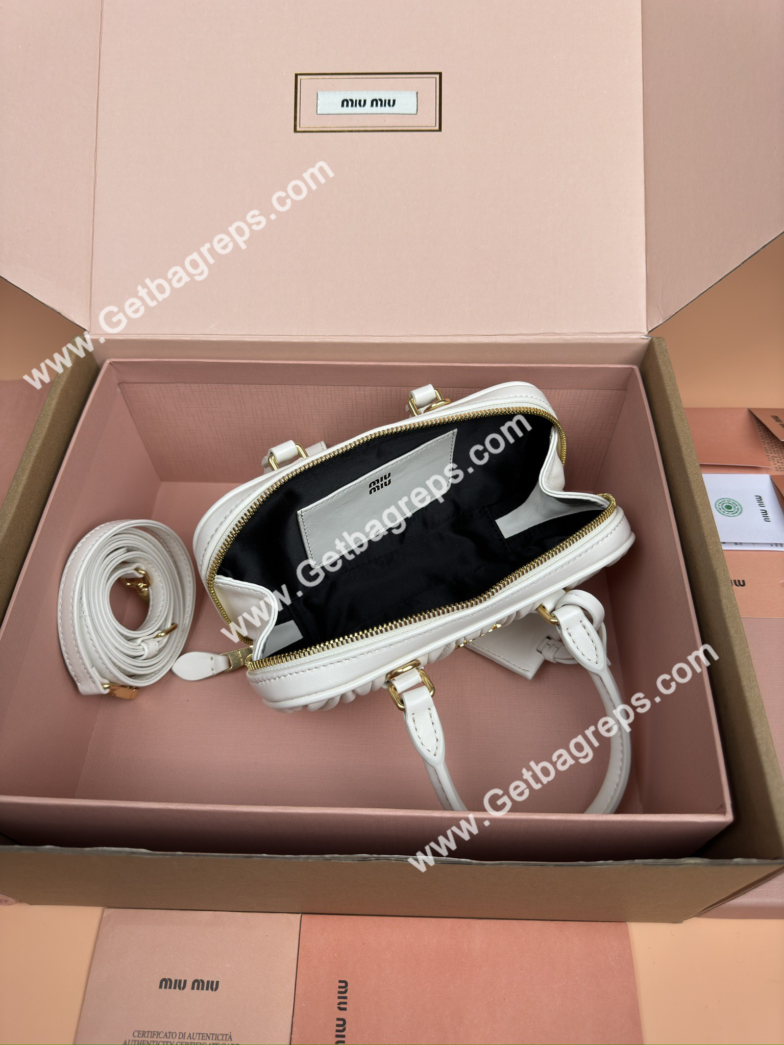 MiuMiu 5BP088 Arcadie Matelasse Nappa Leather Mini-bag White