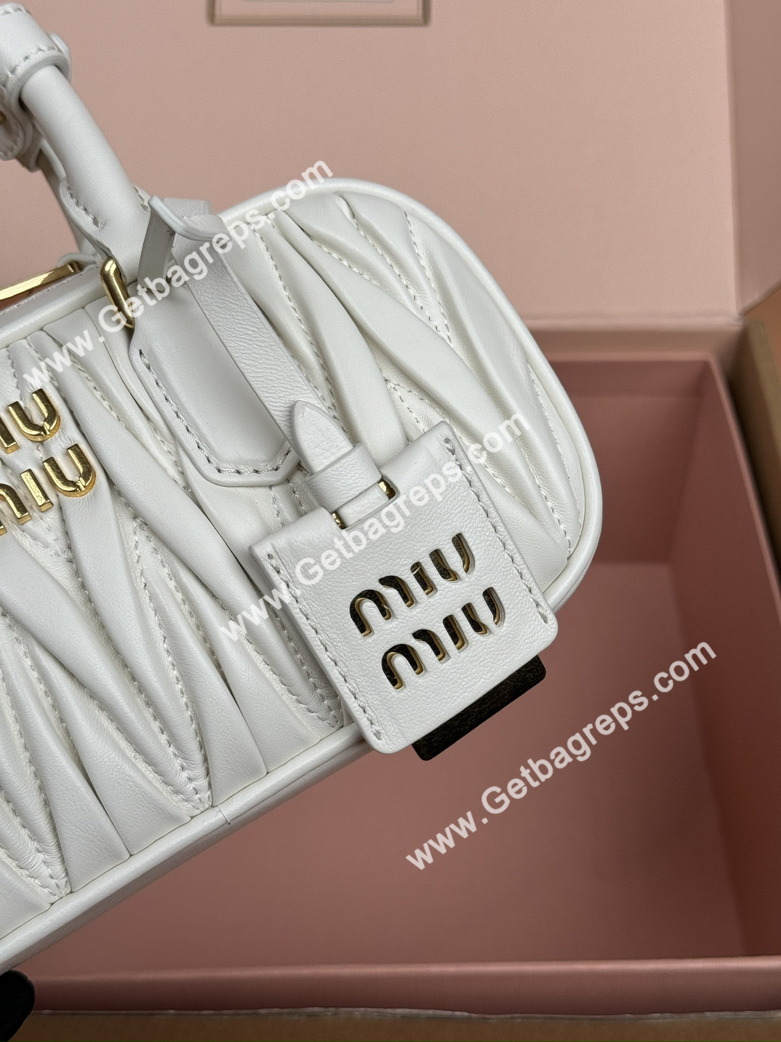 MiuMiu 5BP088 Arcadie Matelasse Nappa Leather Mini-bag White