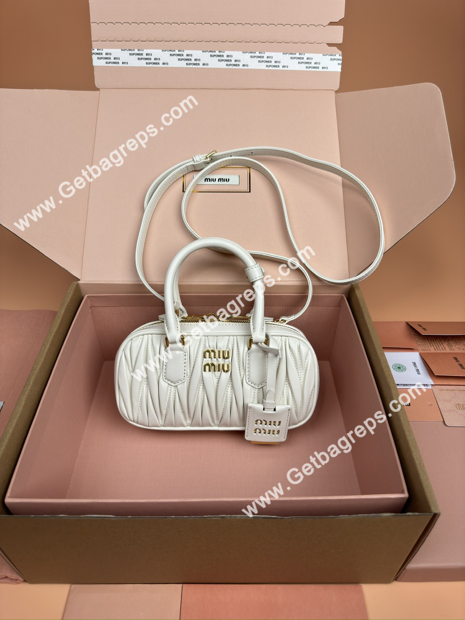 MiuMiu 5BP088 Arcadie Matelasse Nappa Leather Mini-bag White