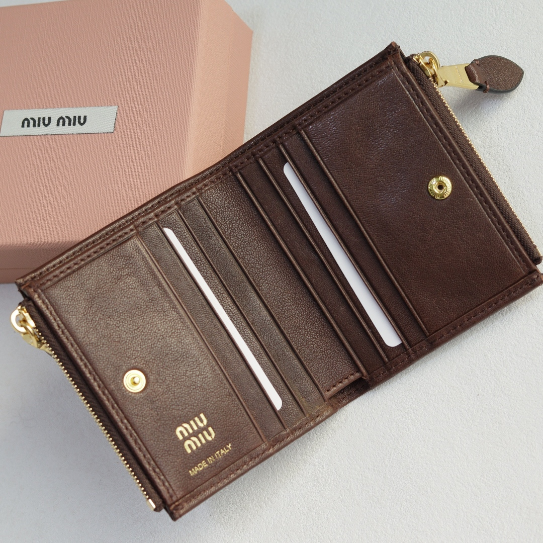 MiuMiu 5MV017 Pocket Wallet Leather Brown