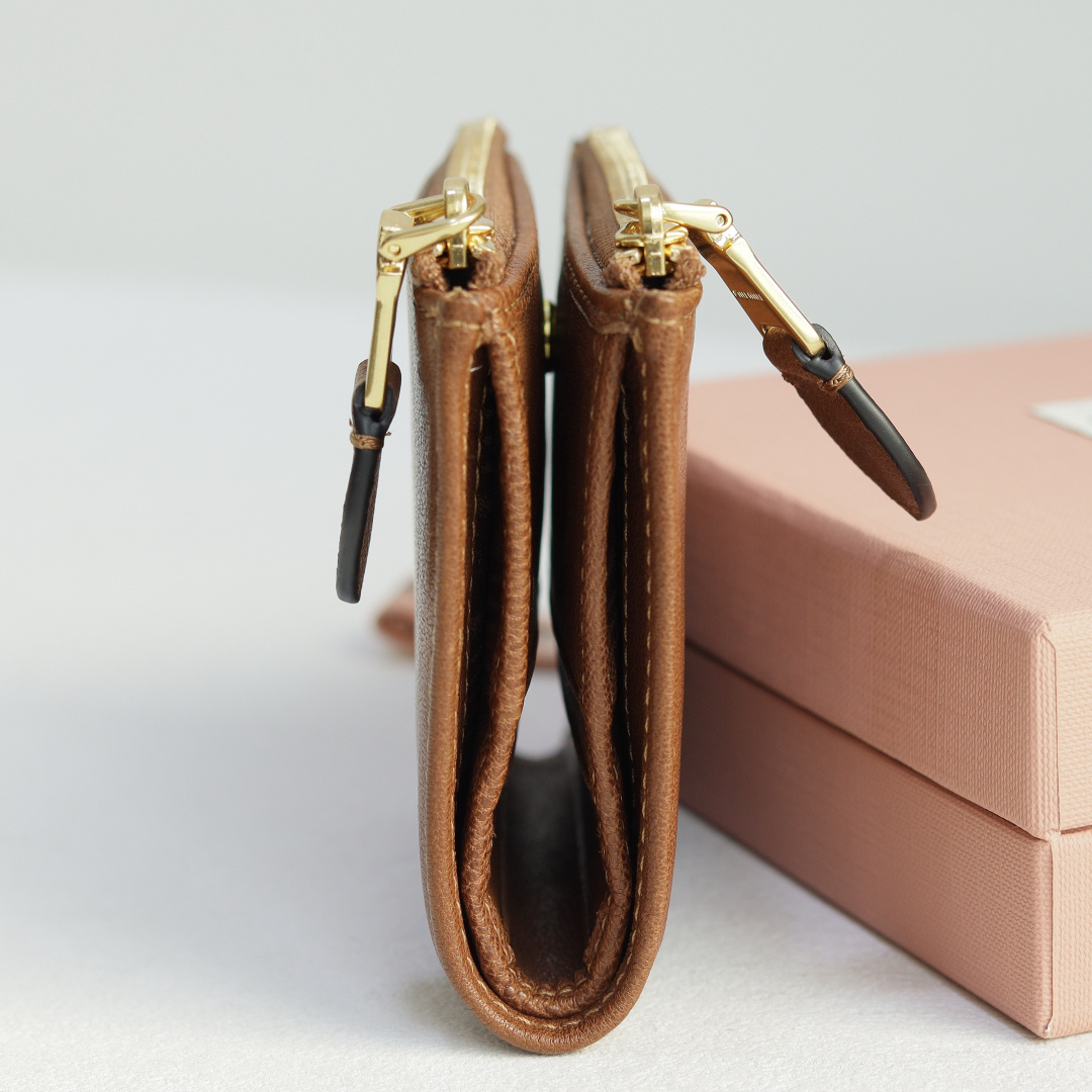 MiuMiu 5MV017 Pocket Wallet Leather Coffee