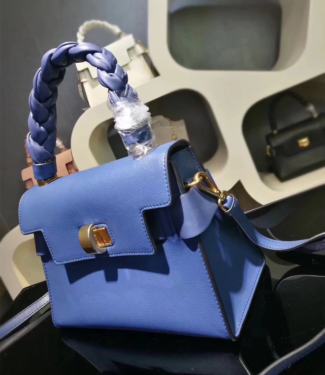 MiuMiu 6812 Women Leather Handbag Blue