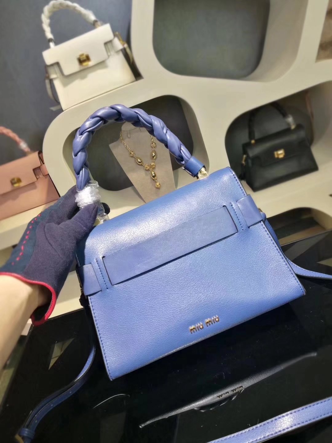 MiuMiu 6812 Women Leather Handbag Blue