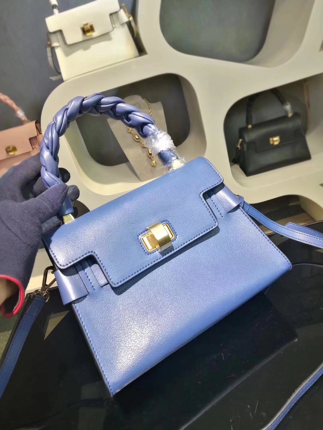 MiuMiu 6812 Women Leather Handbag Blue