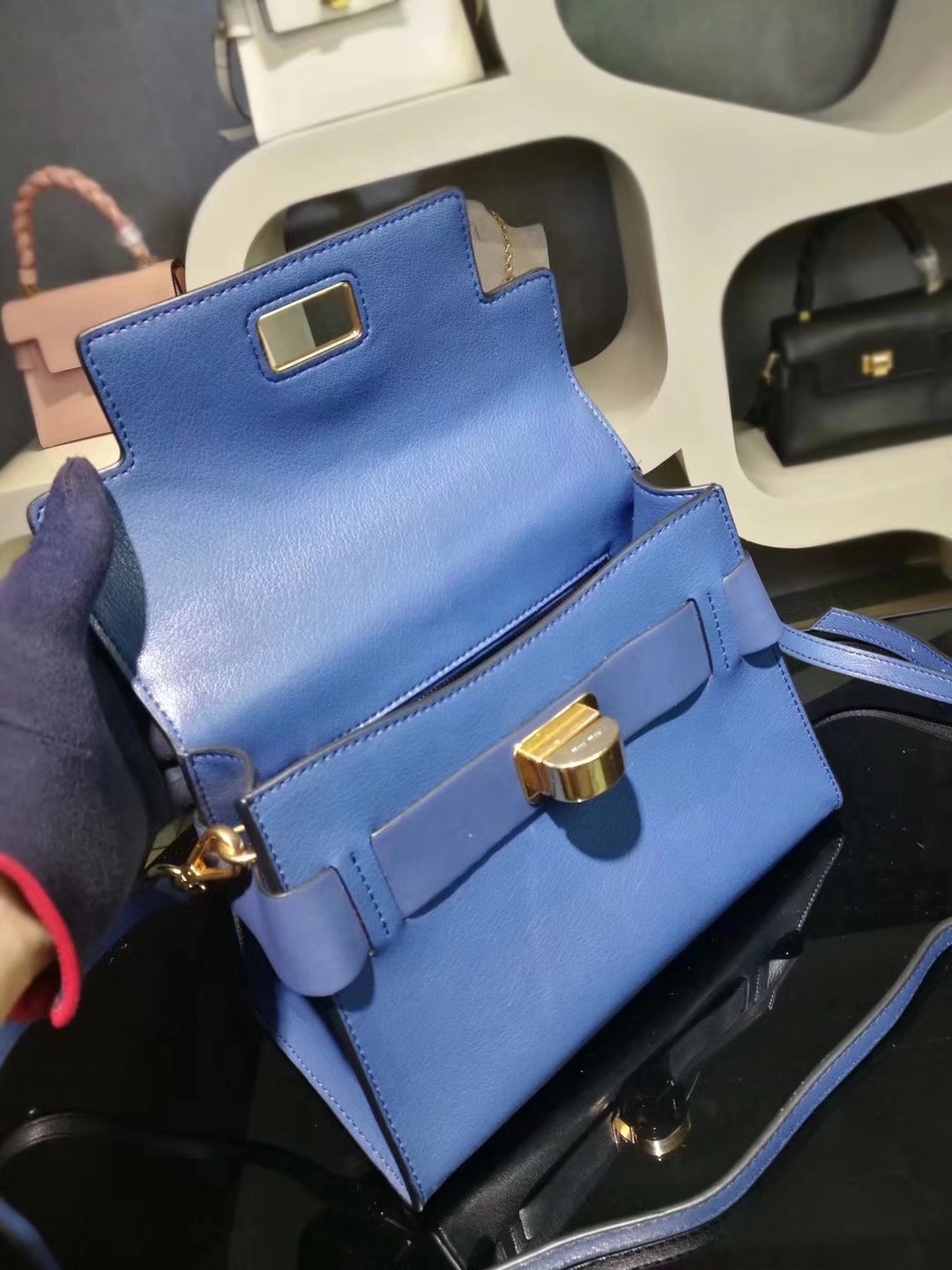 MiuMiu 6812 Women Leather Handbag Blue