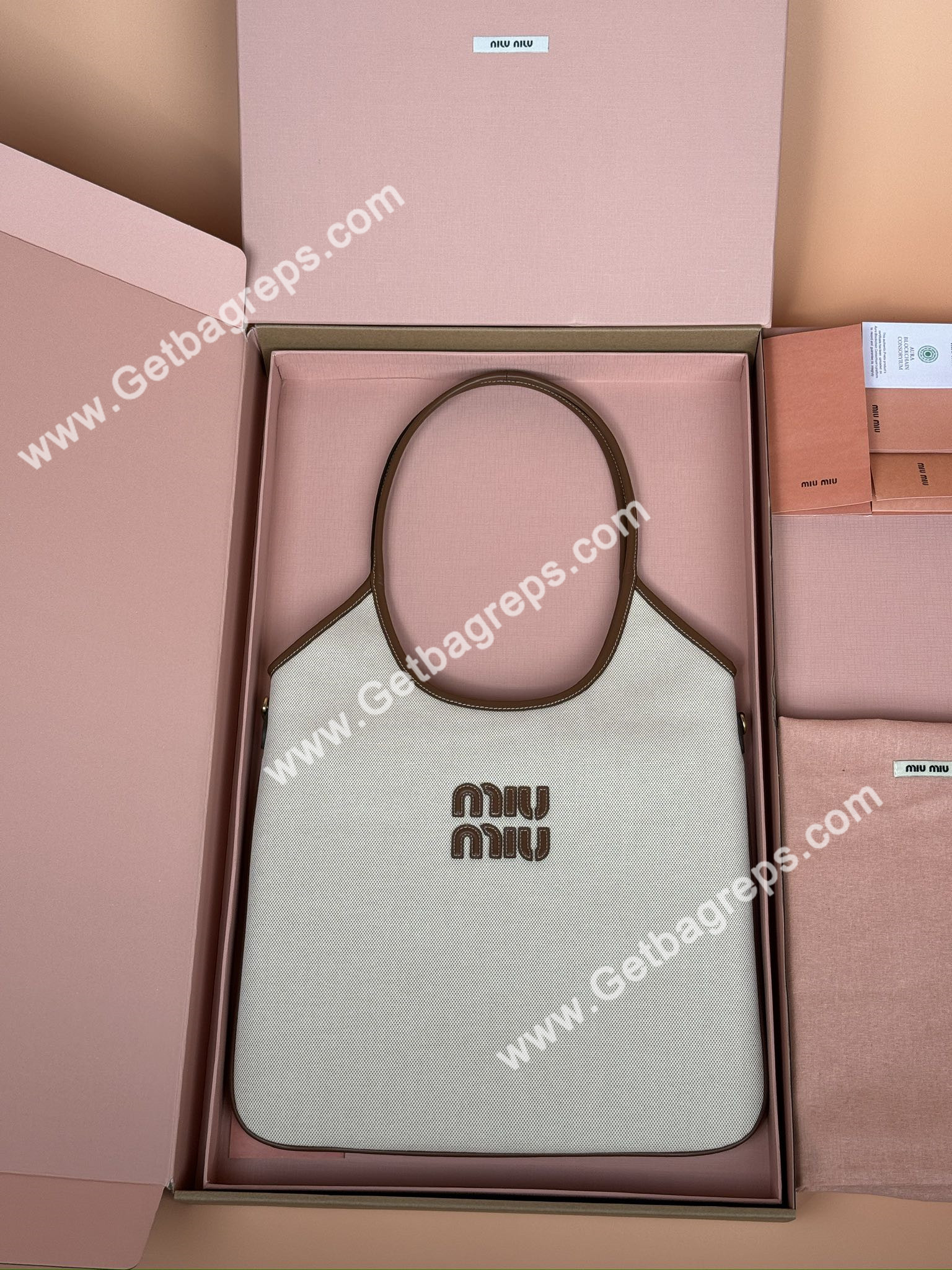 MiuMiu IVY Canvas and Leather Bag