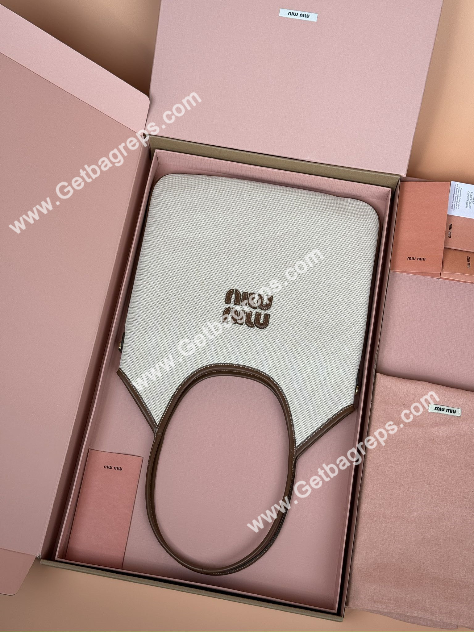 MiuMiu IVY Canvas and Leather Bag