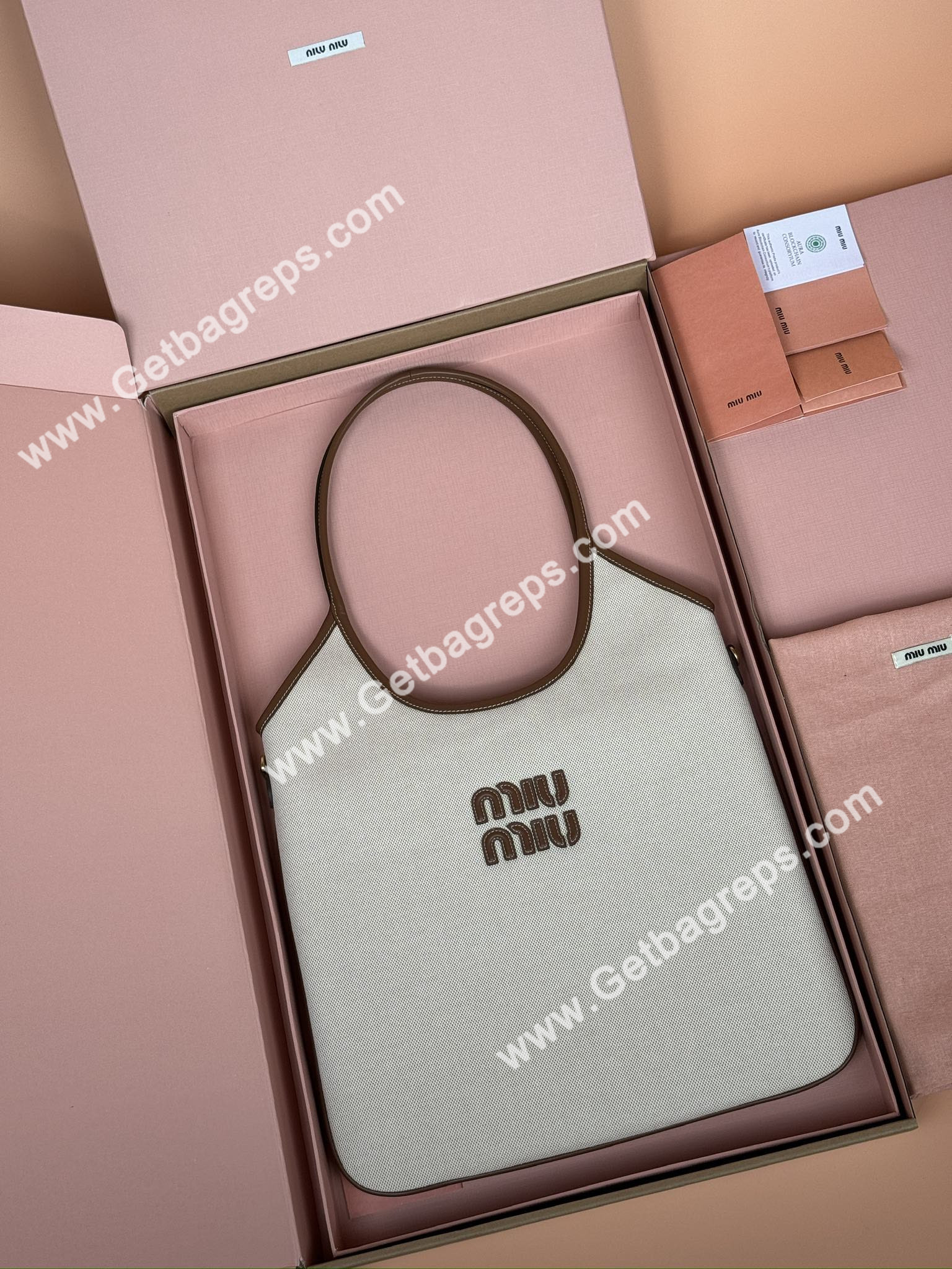 MiuMiu IVY Canvas and Leather Bag