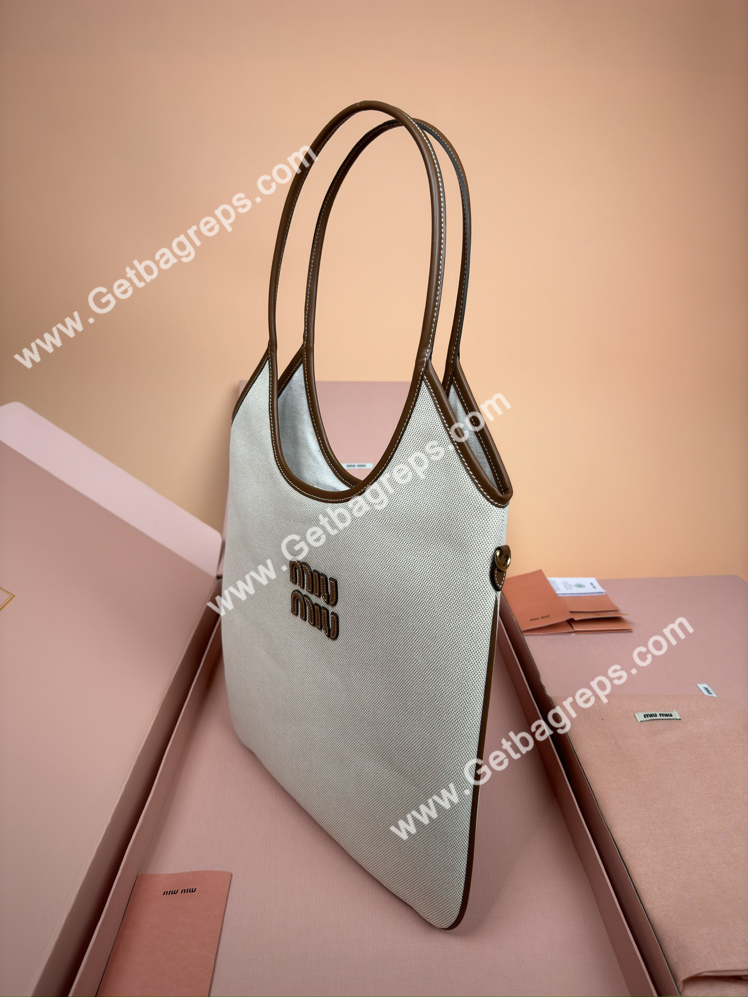 MiuMiu IVY Canvas and Leather Bag
