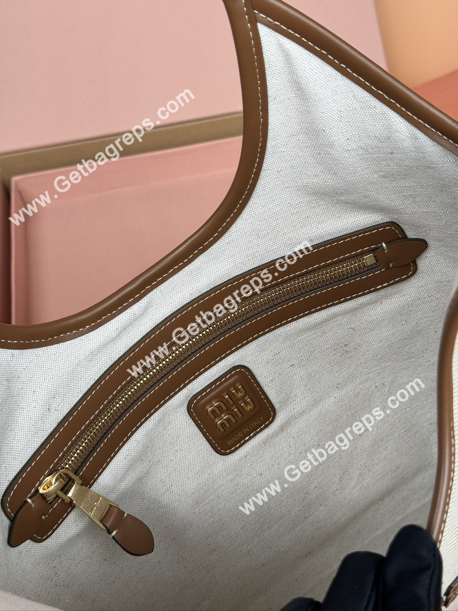 MiuMiu IVY Canvas and Leather Bag
