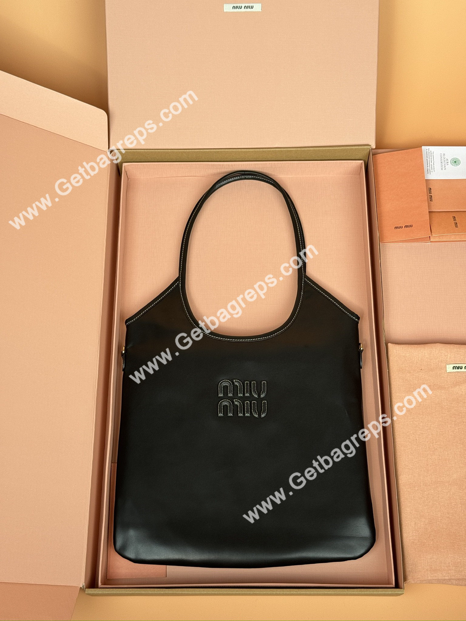 MiuMiu IVY Leather Handbag Black