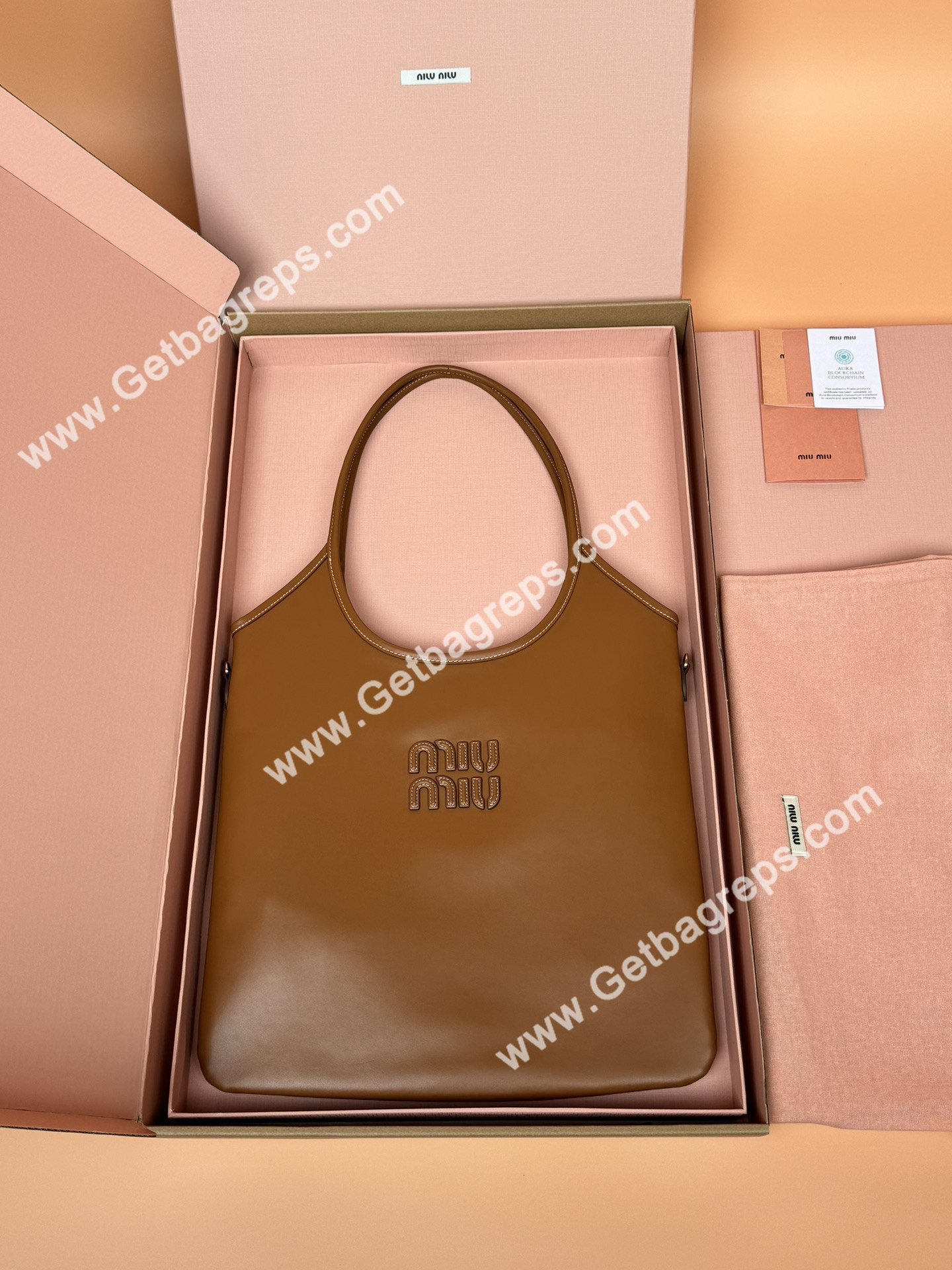 MiuMiu IVY Leather Handbag Brown