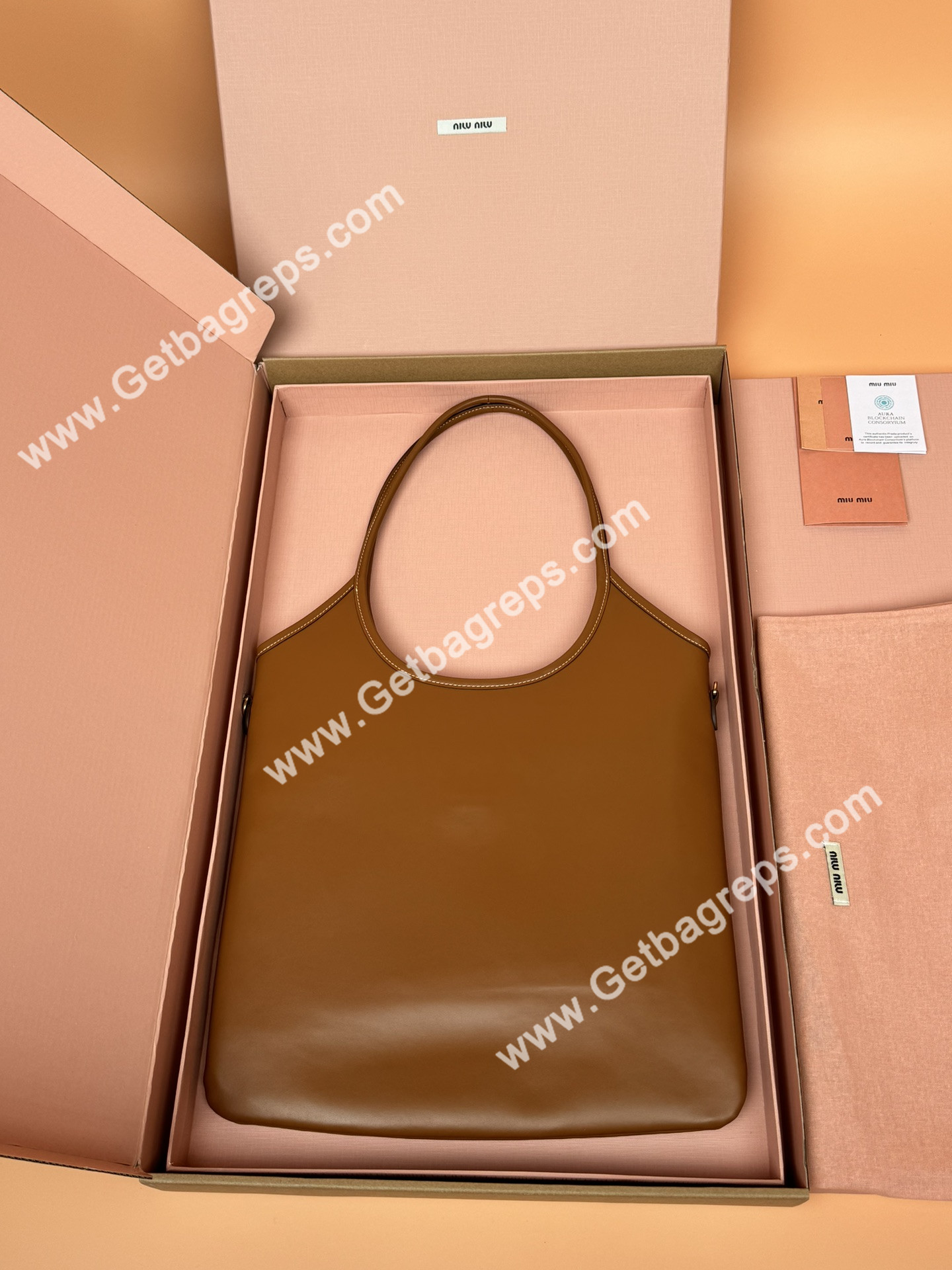 MiuMiu IVY Leather Handbag Brown