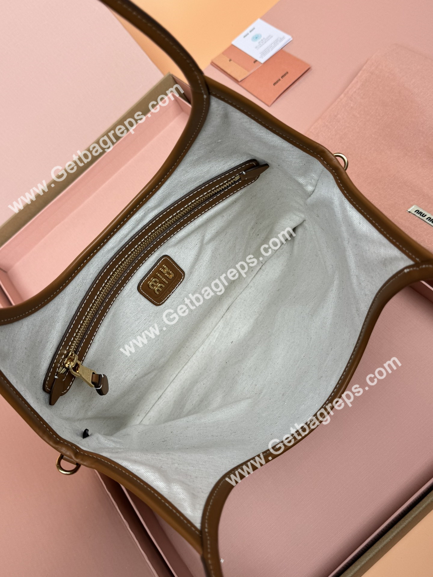 MiuMiu IVY Leather Handbag Brown