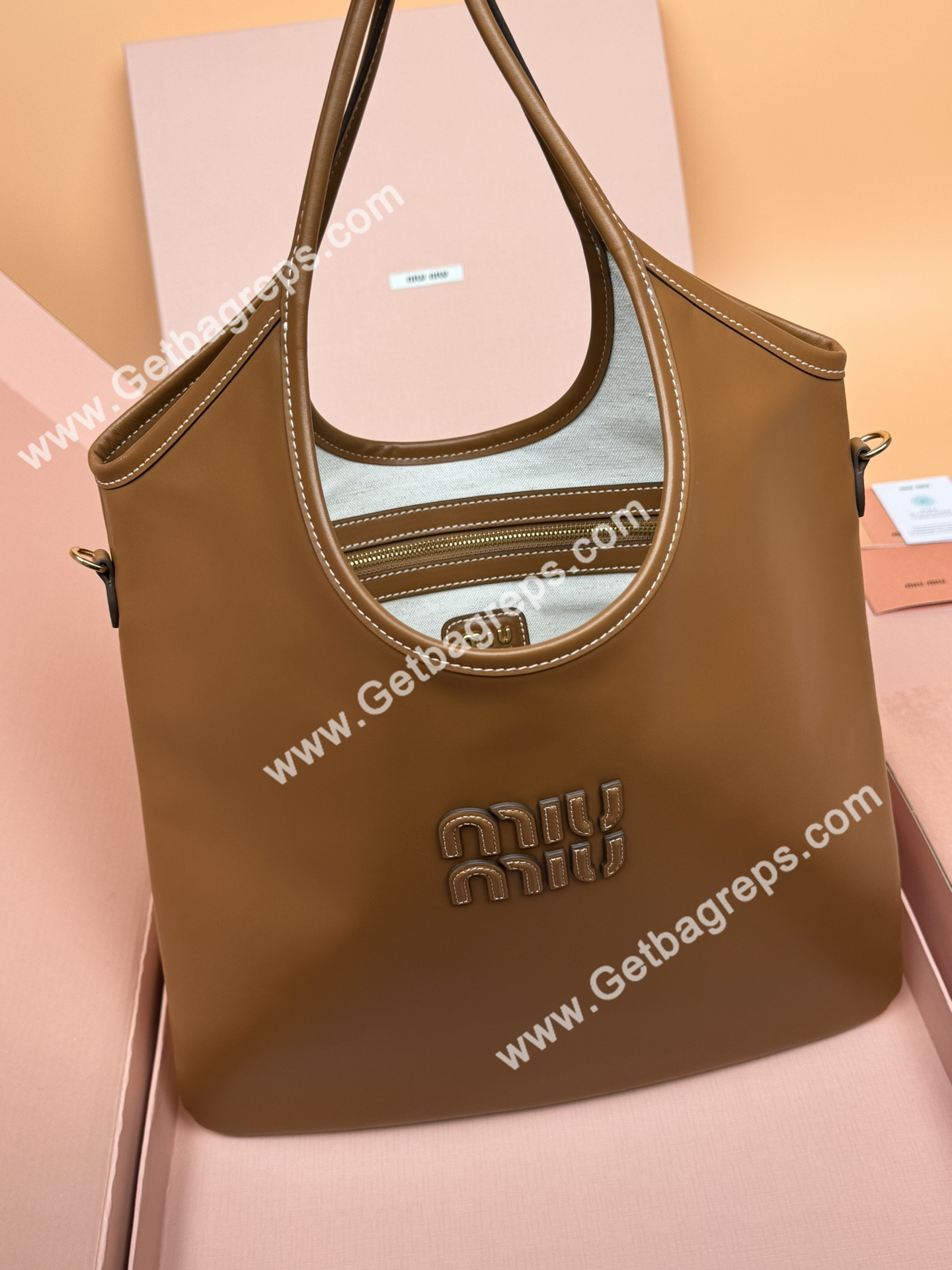 MiuMiu IVY Leather Handbag Brown