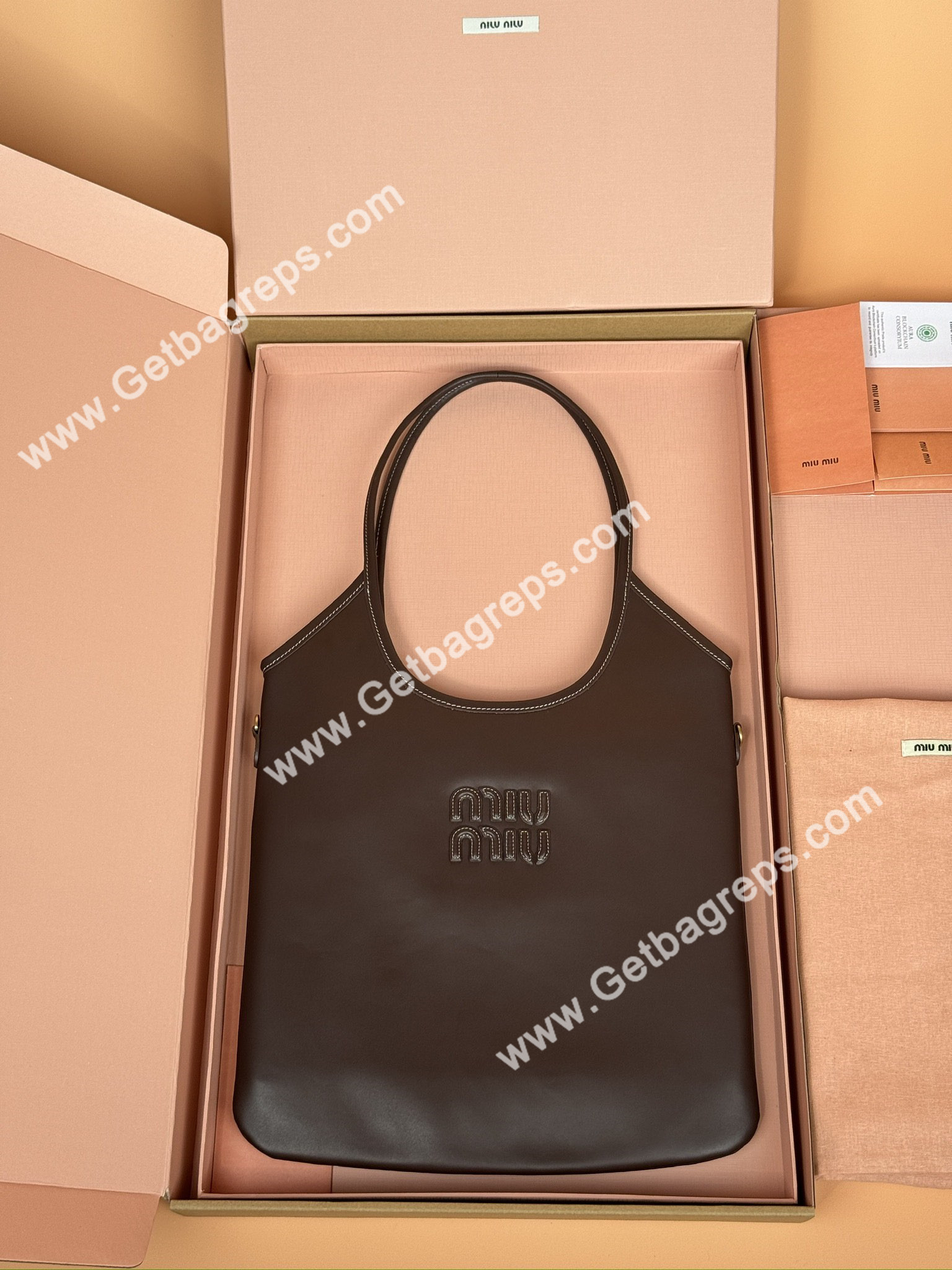 MiuMiu IVY Leather Handbag Coffee