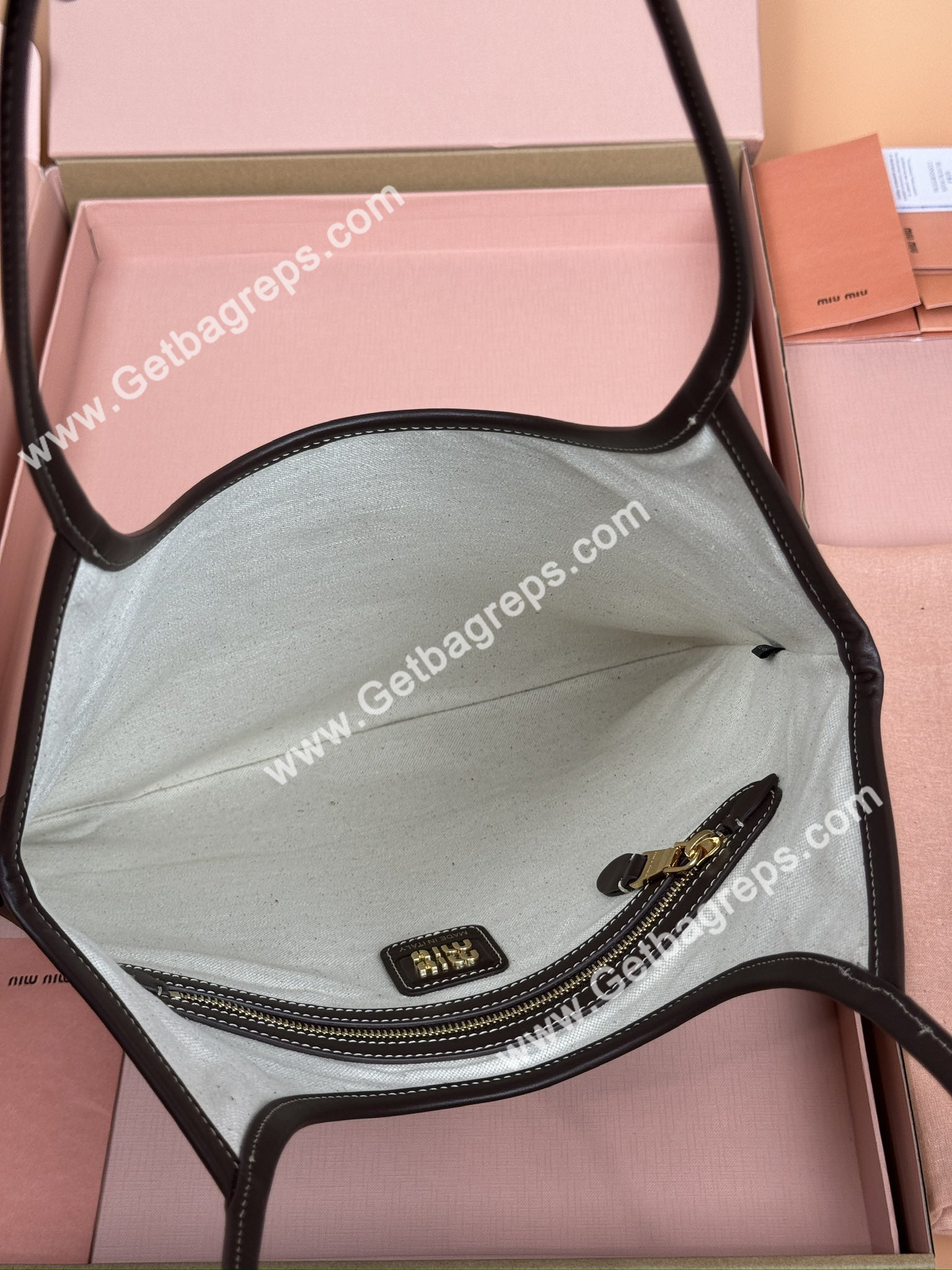 MiuMiu IVY Leather Handbag Coffee
