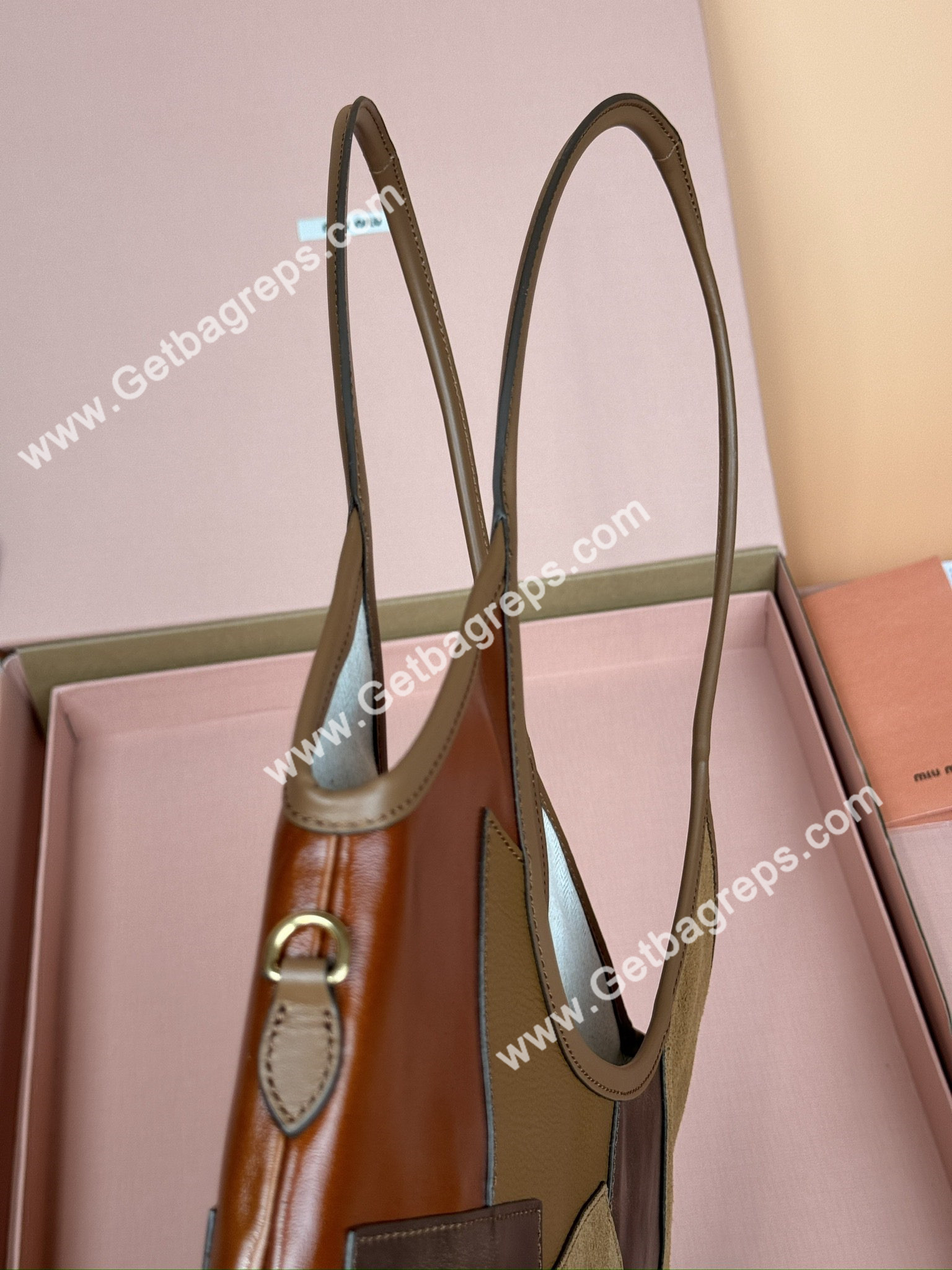 MiuMiu IVY Leather Patchwork Bag Cognac