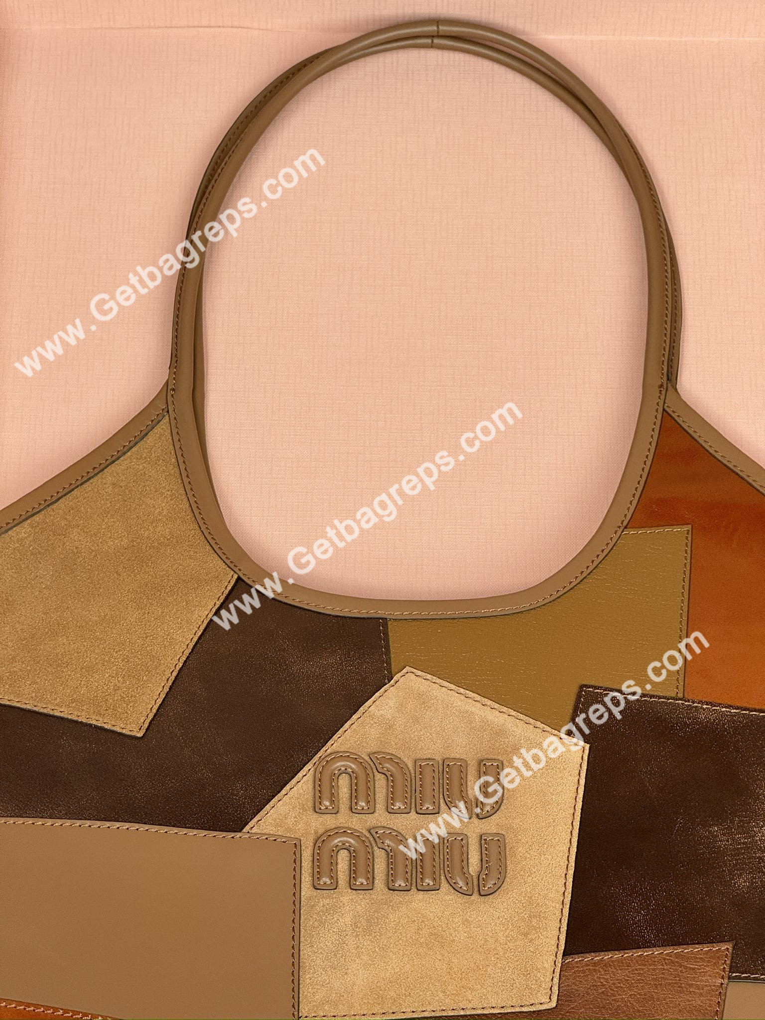 MiuMiu IVY Leather Patchwork Bag Cognac
