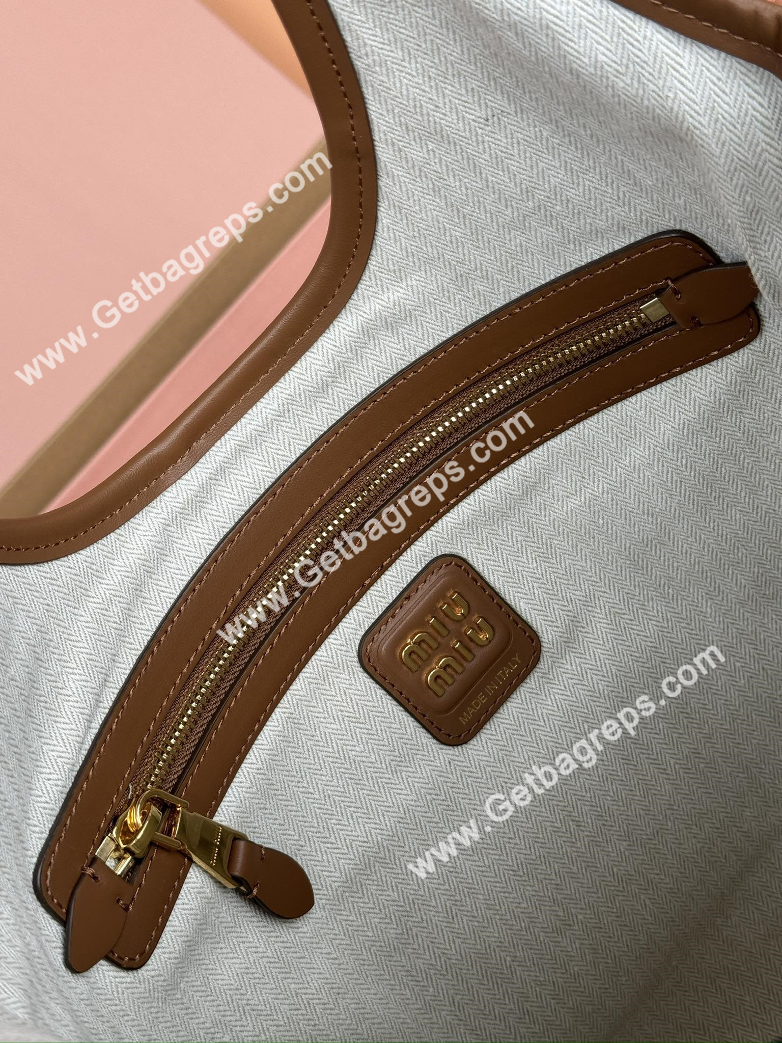 MiuMiu IVY Leather Patchwork Bag Cognac