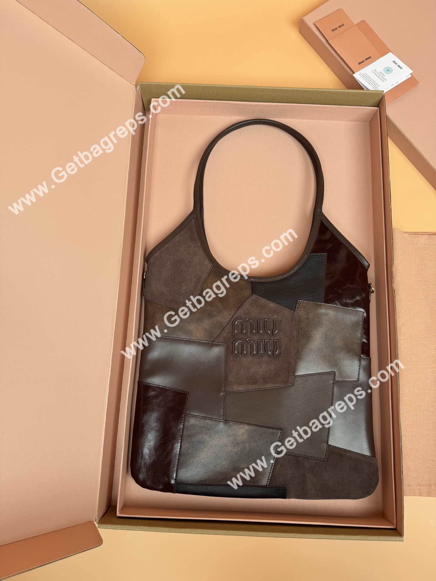 MiuMiu IVY Leather patchwork Bag Briarwood