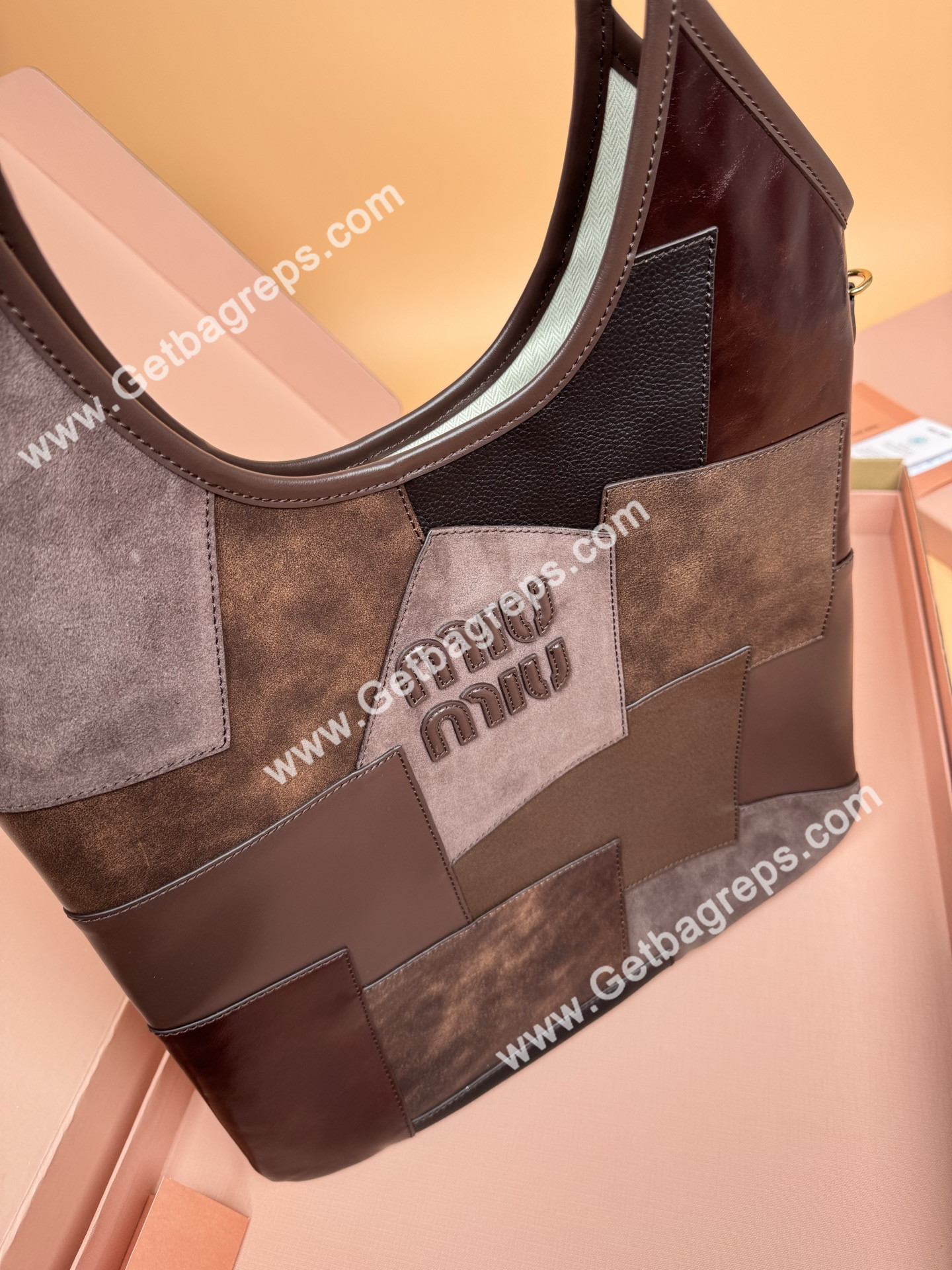 MiuMiu IVY Leather patchwork Bag Briarwood