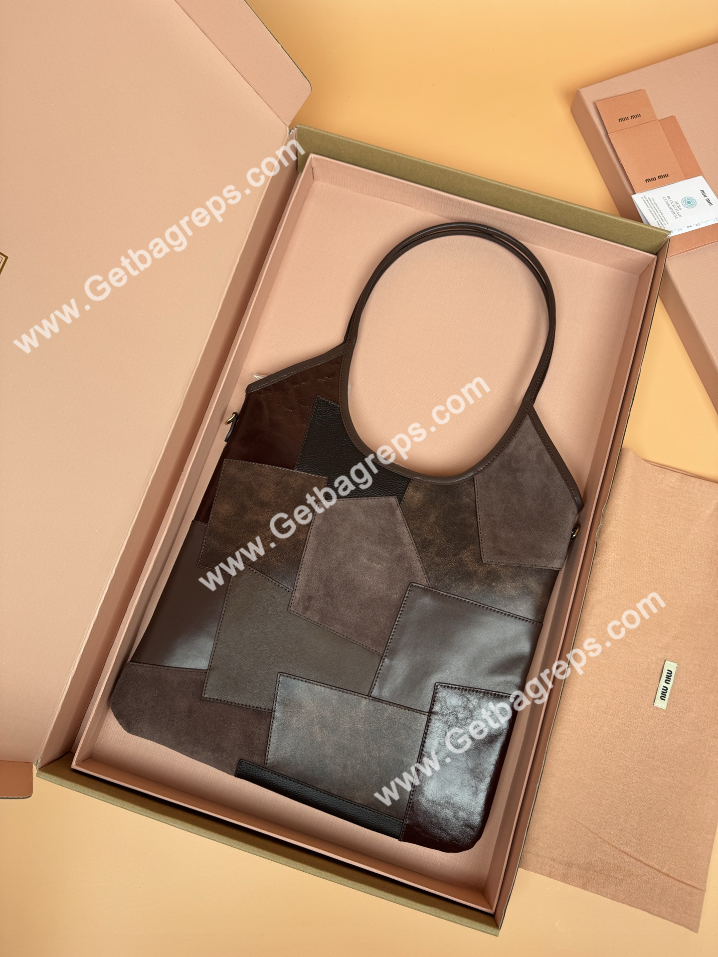 MiuMiu IVY Leather patchwork Bag Briarwood