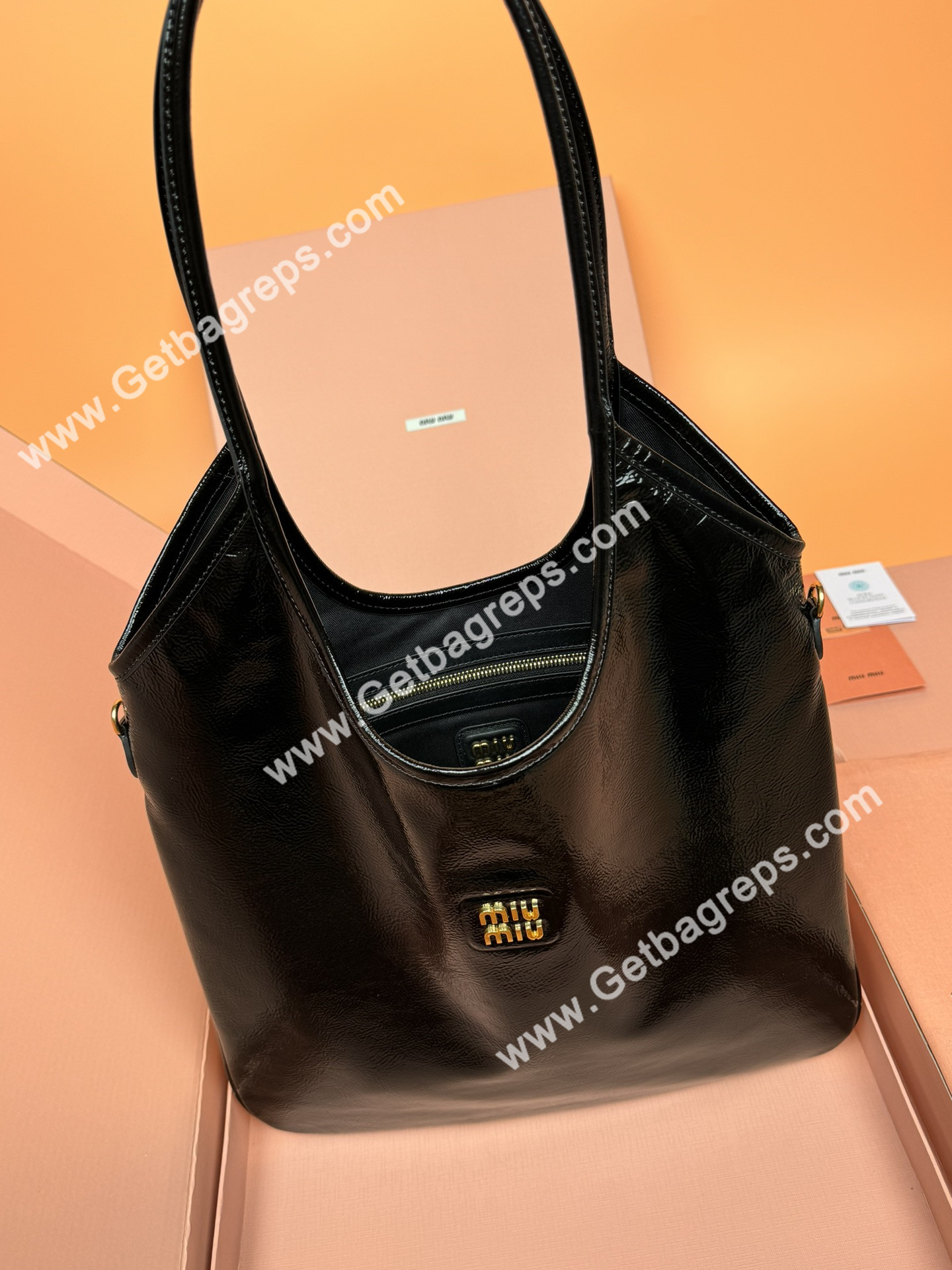 MiuMiu IVY Naplak Patented Sheepskin Leather Hadnbag Black